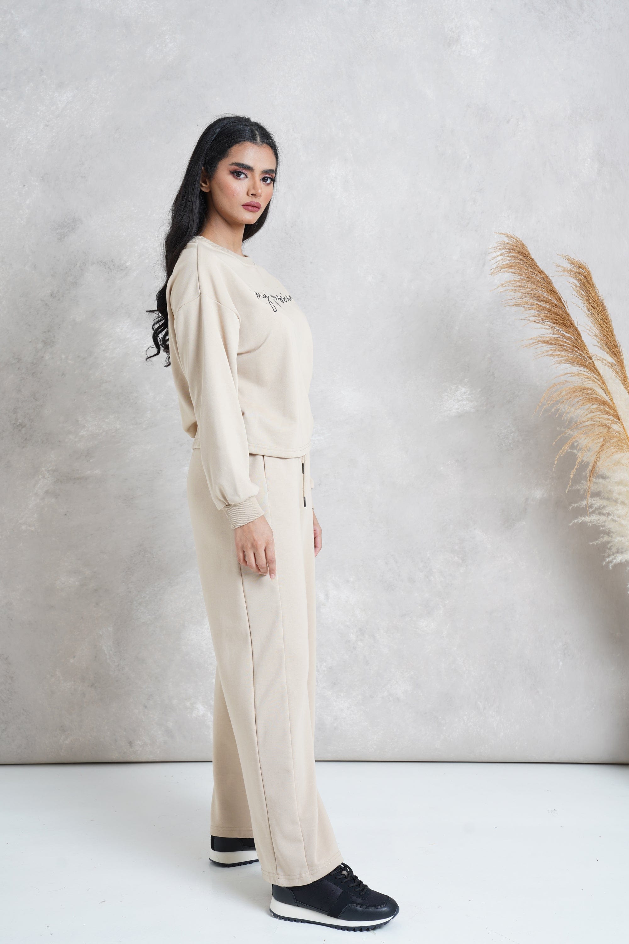 ميكا بنطلون وايد ليج رياضي طويل برباط نسائي