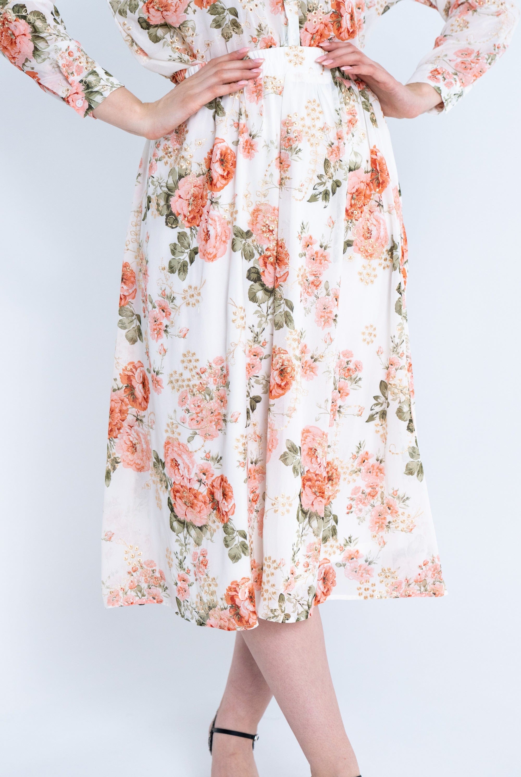 ميكا تنورة ميدي مورد كلوش شفاف نسائي