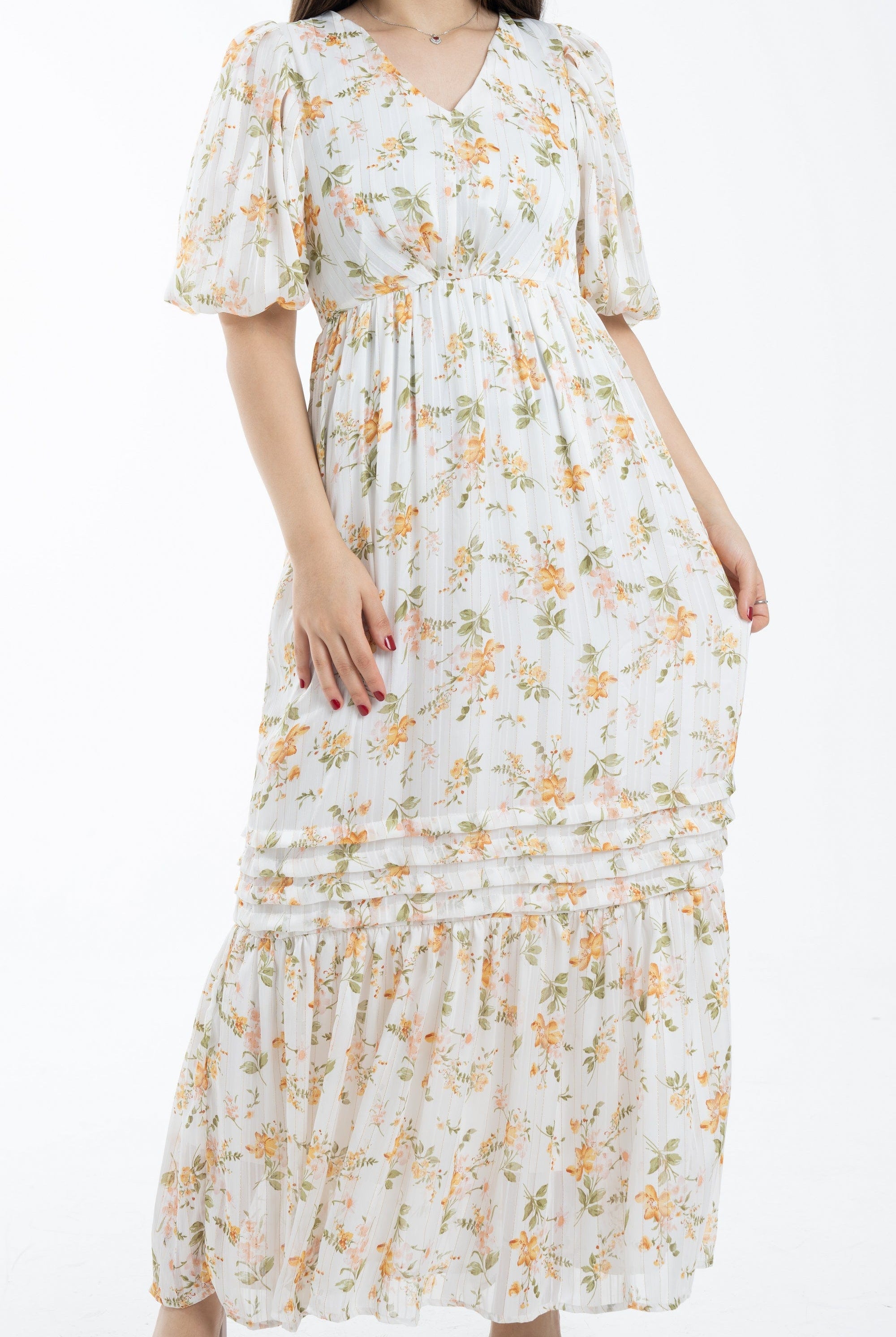 ميكا فستان ميدي مخصر مشجر نص كم بف بفتحة سبعة نسائي