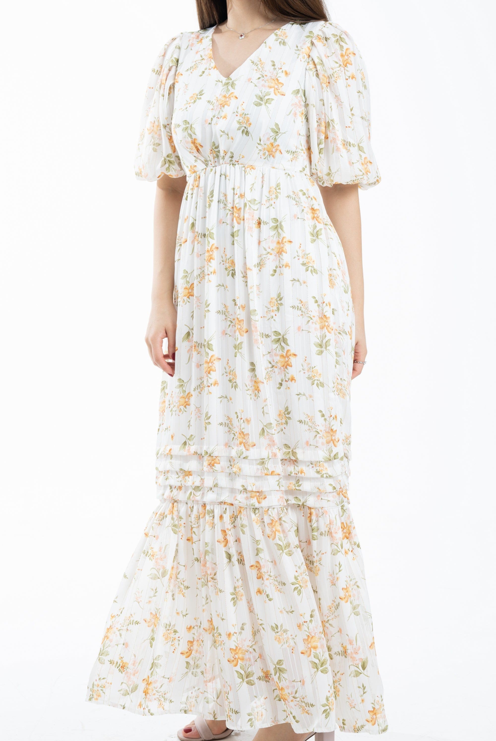 ميكا فستان ميدي مخصر مشجر نص كم بف بفتحة سبعة نسائي