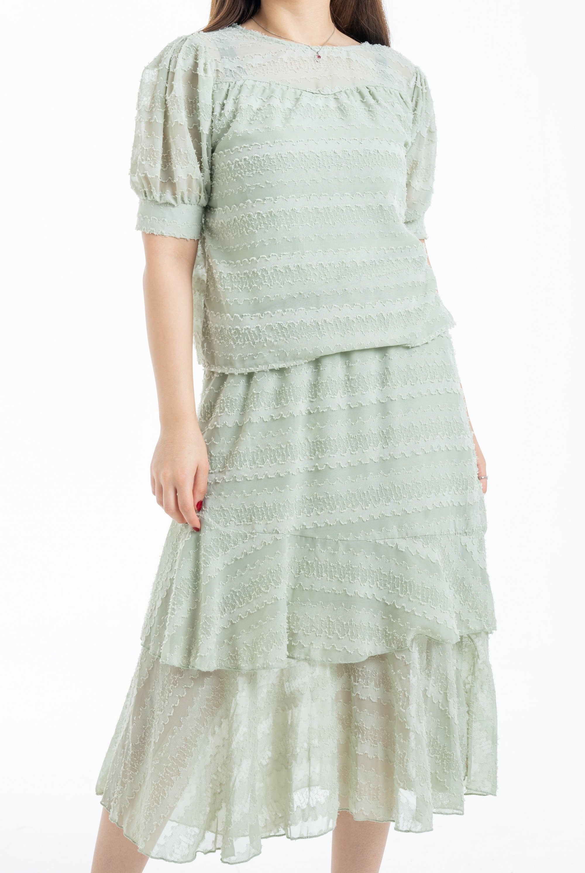 ميكا تنورة ميدي خصر مرتفع مكشكشة من أسفل نسائي