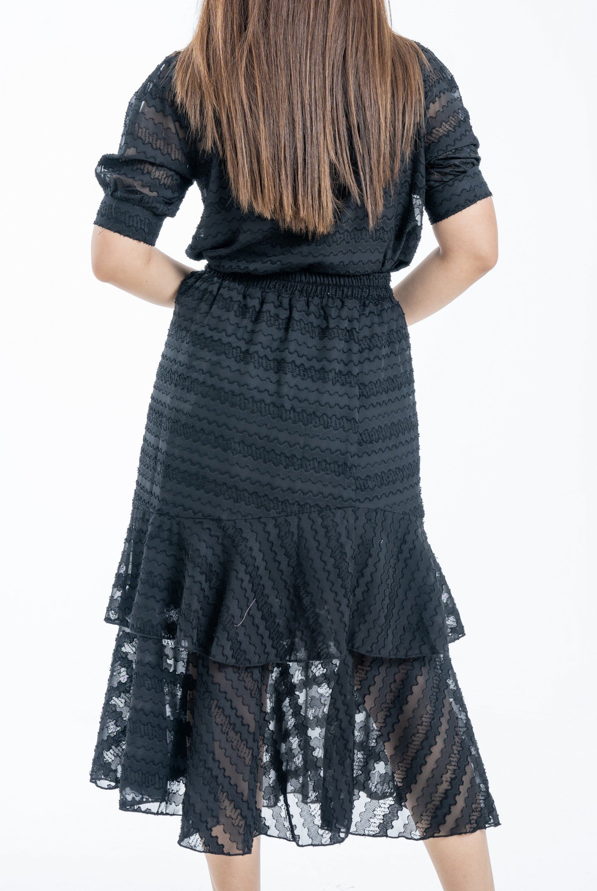 ميكا تنورة ميدي خصر مرتفع مكشكشة من أسفل نسائي