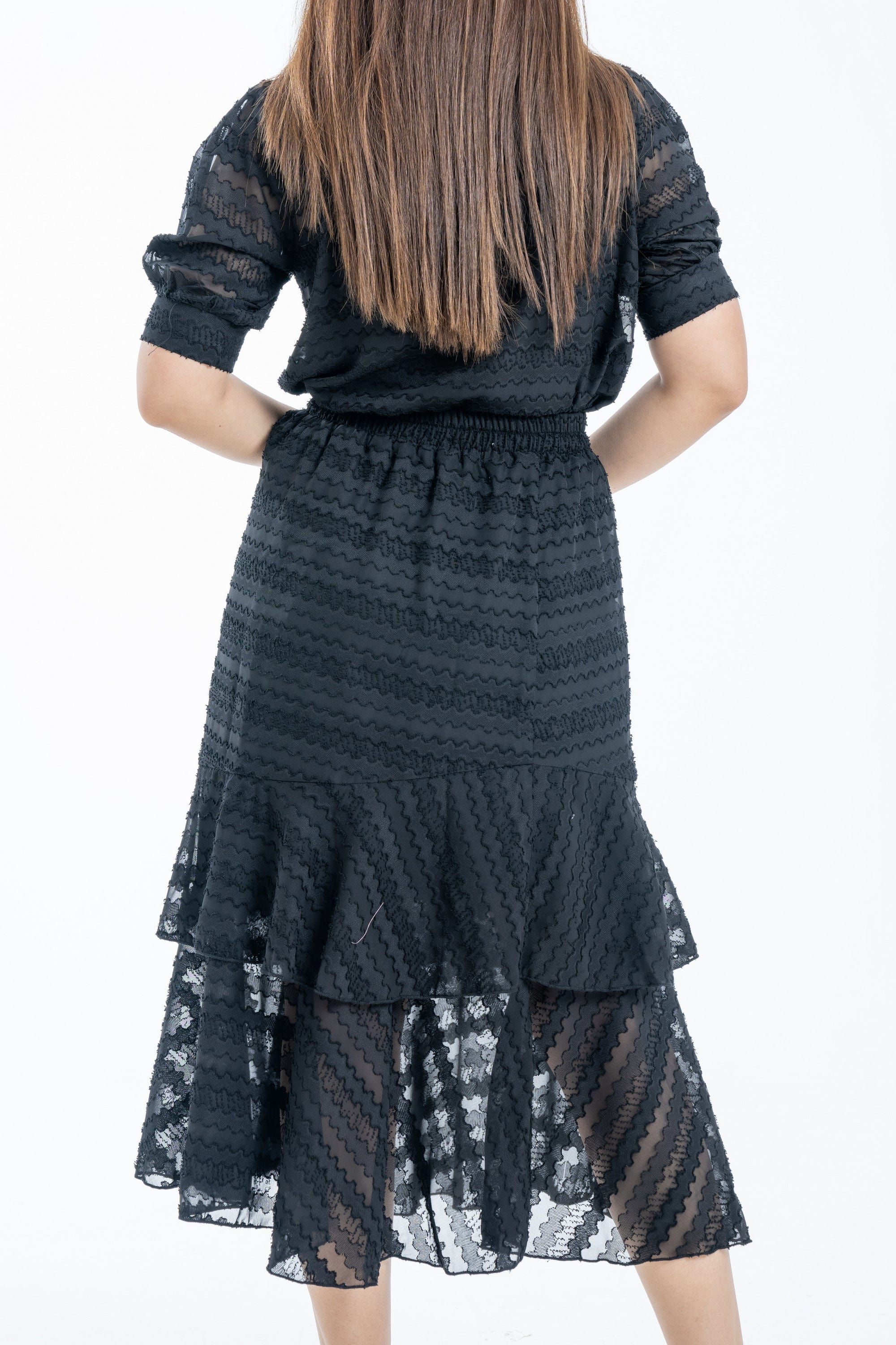 ميكا تنورة ميدي خصر مرتفع مكشكشة من أسفل نسائي