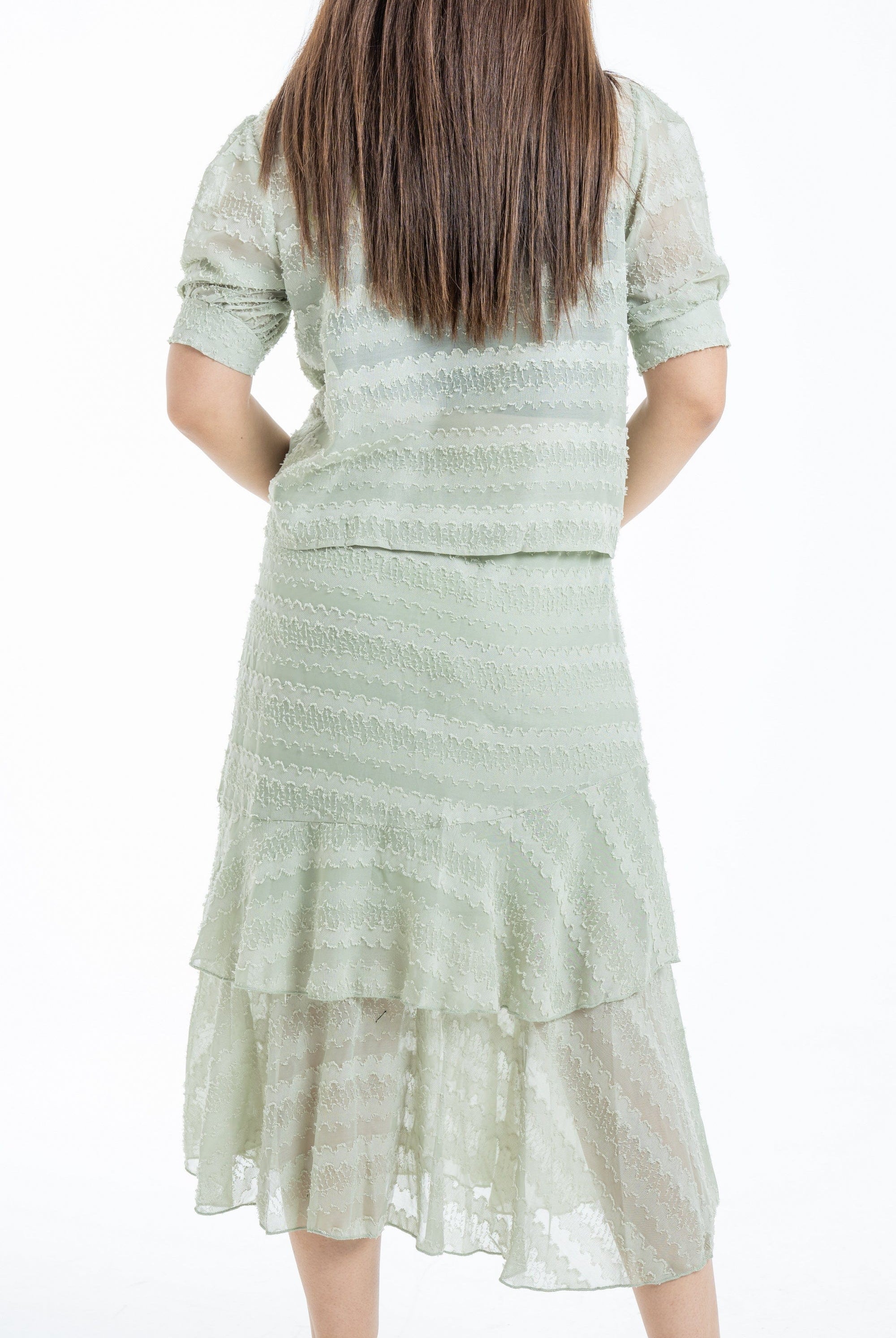 ميكا تنورة ميدي خصر مرتفع مكشكشة من أسفل نسائي