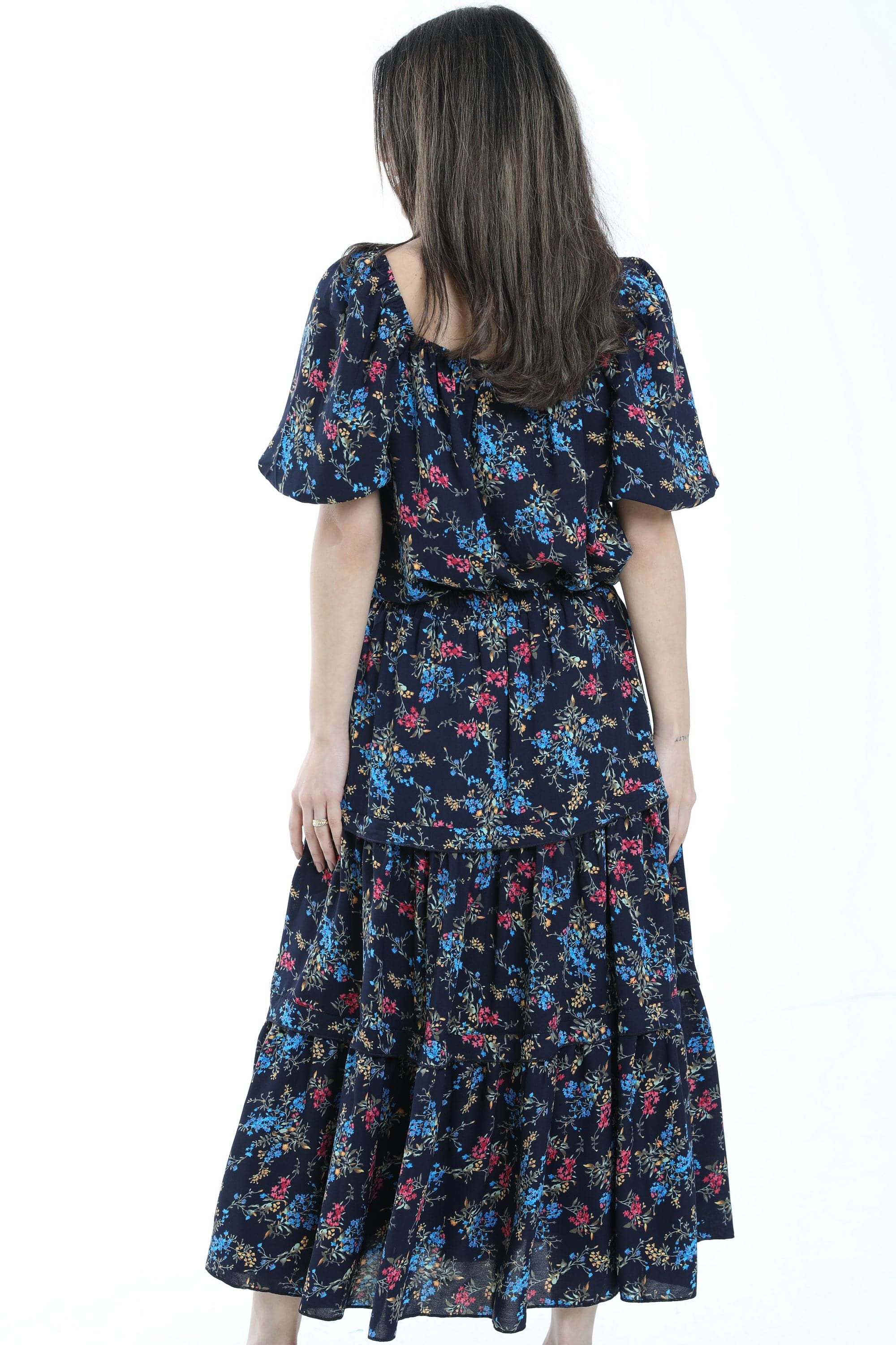 ميكا تنورة ميدي موردة خصر مرتفع طبقات طويلة نسائي