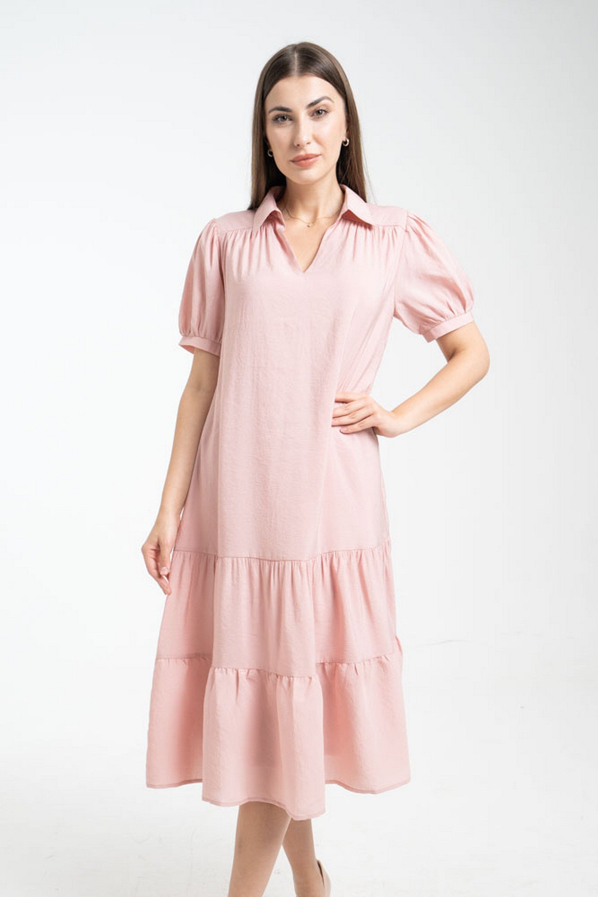 ميكا فستان قصير سادة نص كم بف بفتحة سبعة نسائي