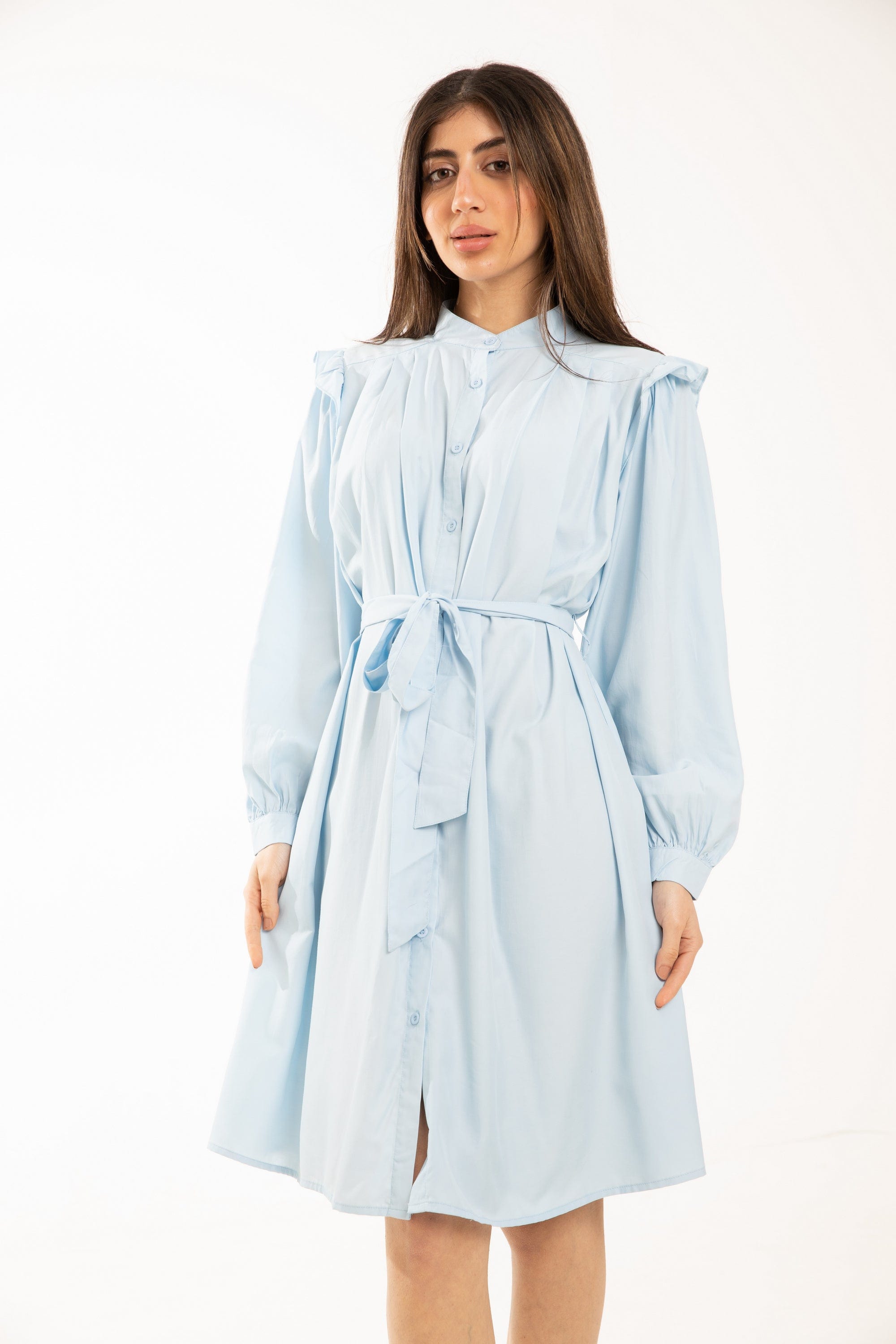 ميكا فستان ميدي بأكمام طويلة بكرانيش رقيقة