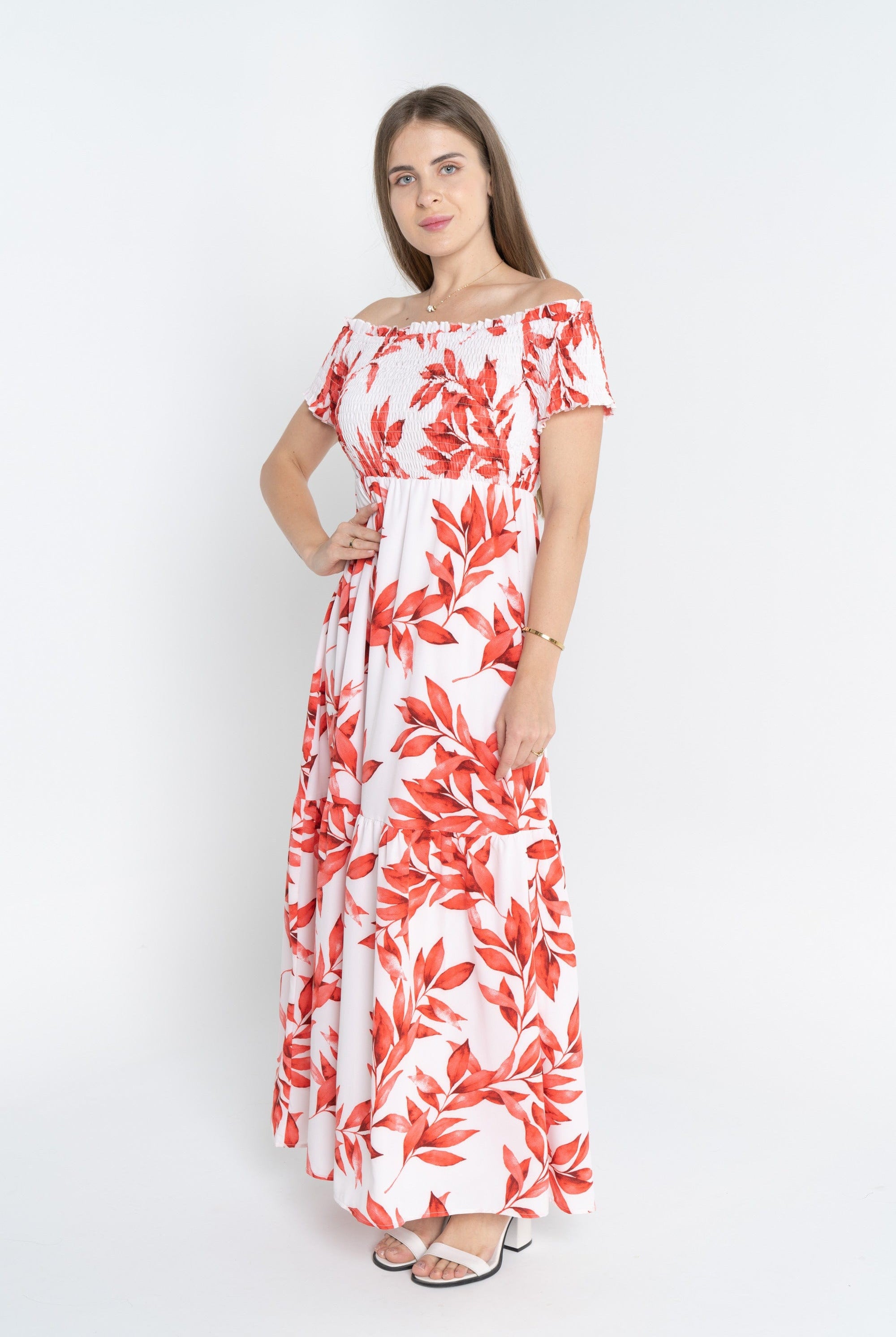 ميكا فستان ماكسي مشجر منفوش من أسفل كم قصير نسائي