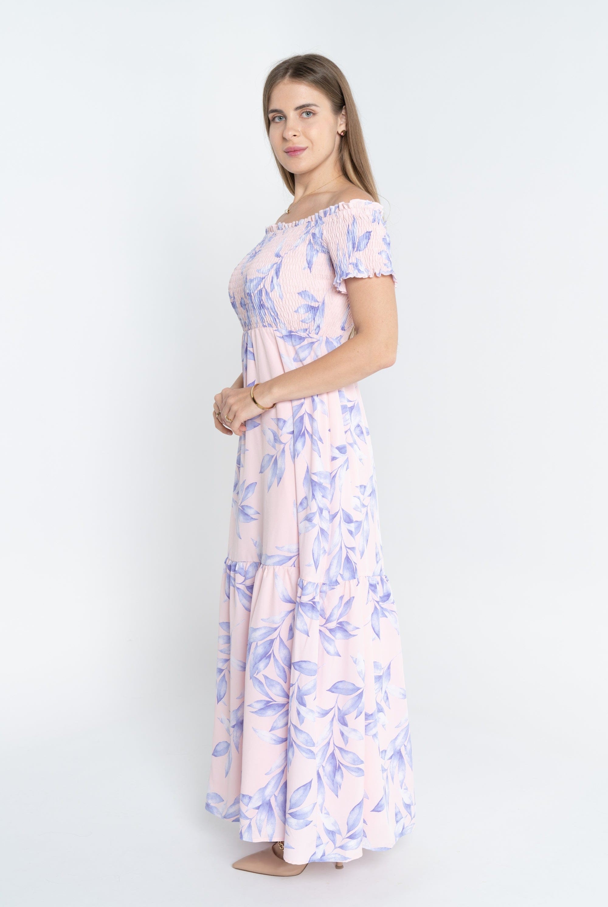 ميكا فستان ماكسي مشجر منفوش من أسفل كم قصير نسائي