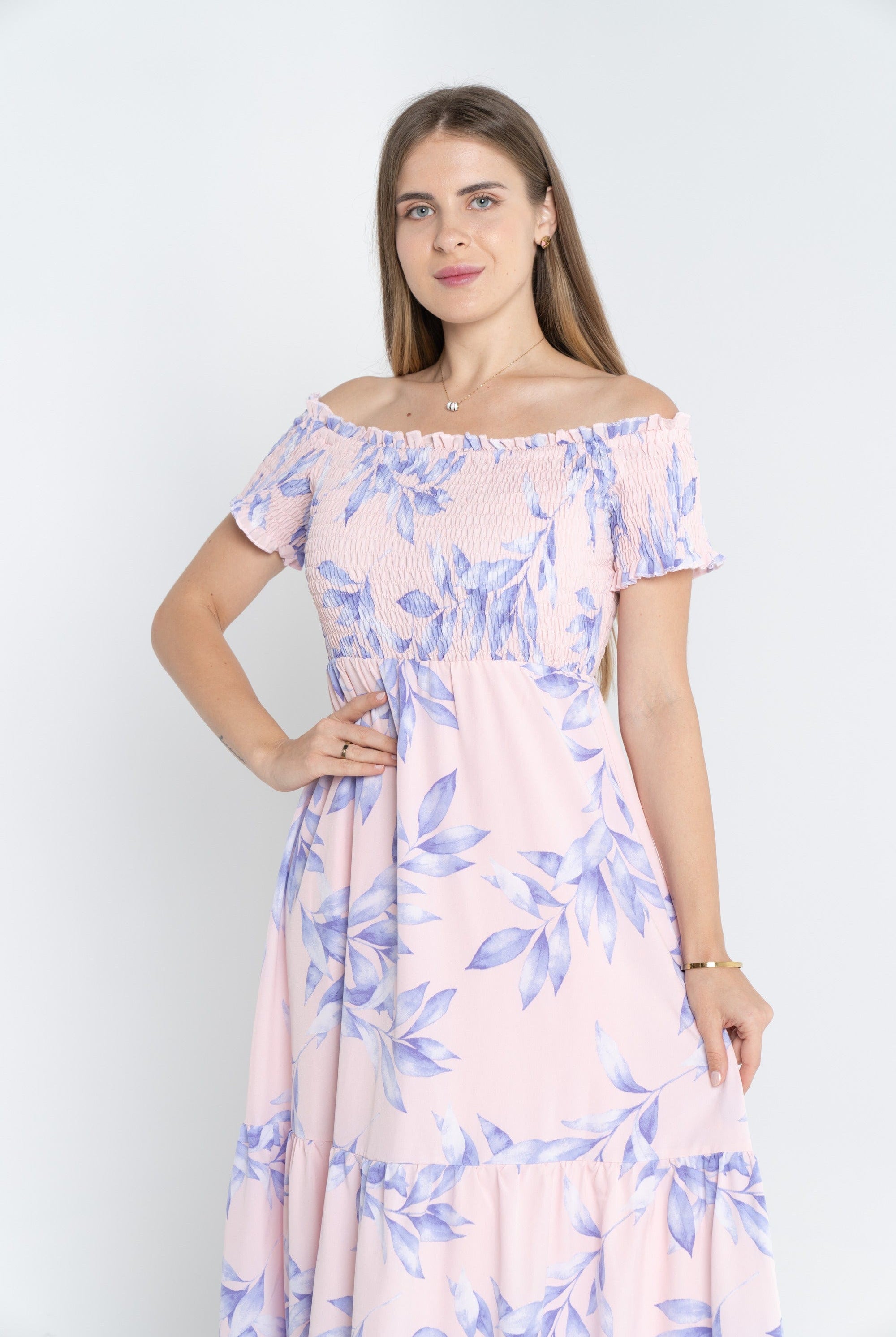 ميكا فستان ماكسي مشجر منفوش من أسفل كم قصير نسائي