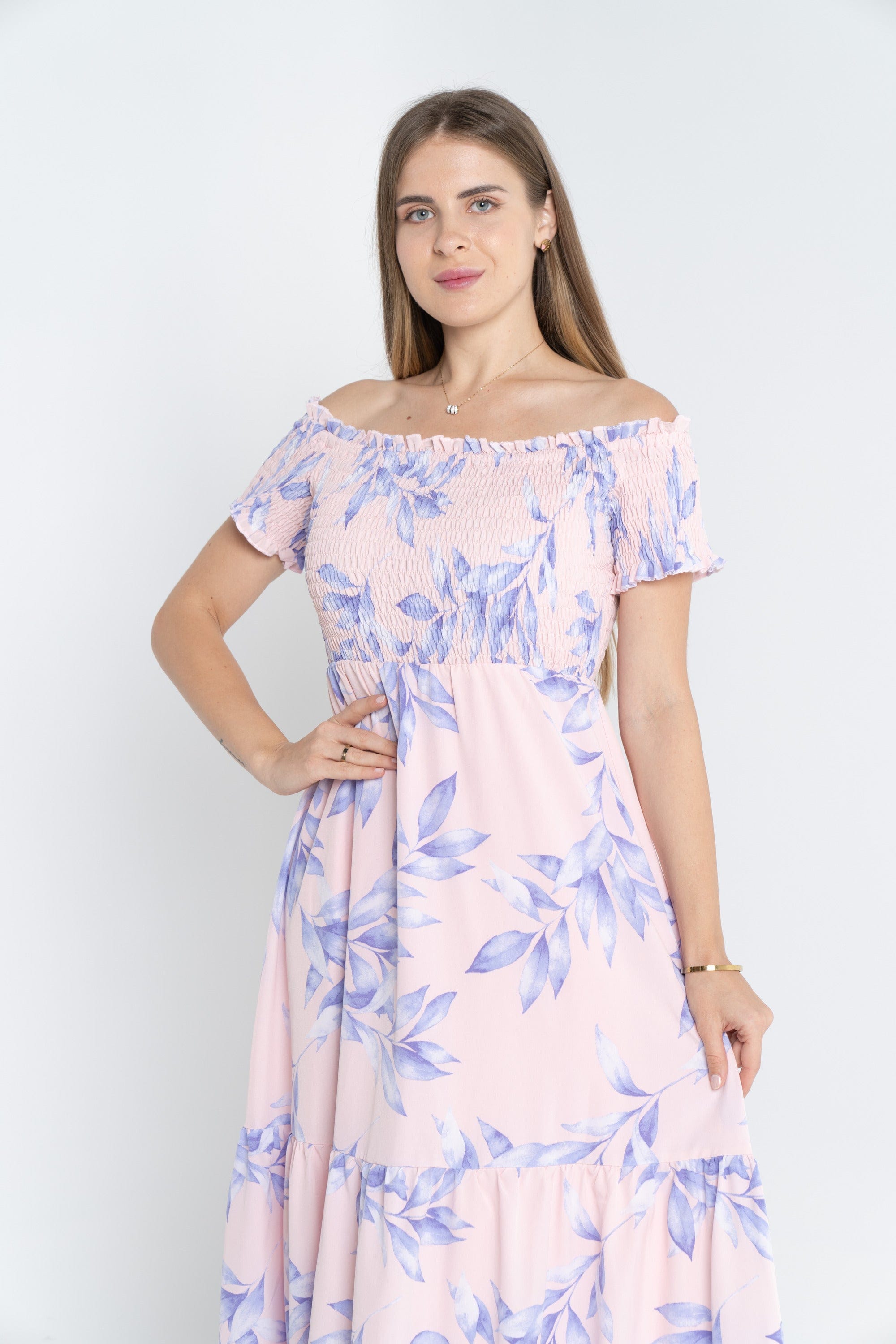 ميكا فستان ماكسي مشجر منفوش من أسفل كم قصير نسائي