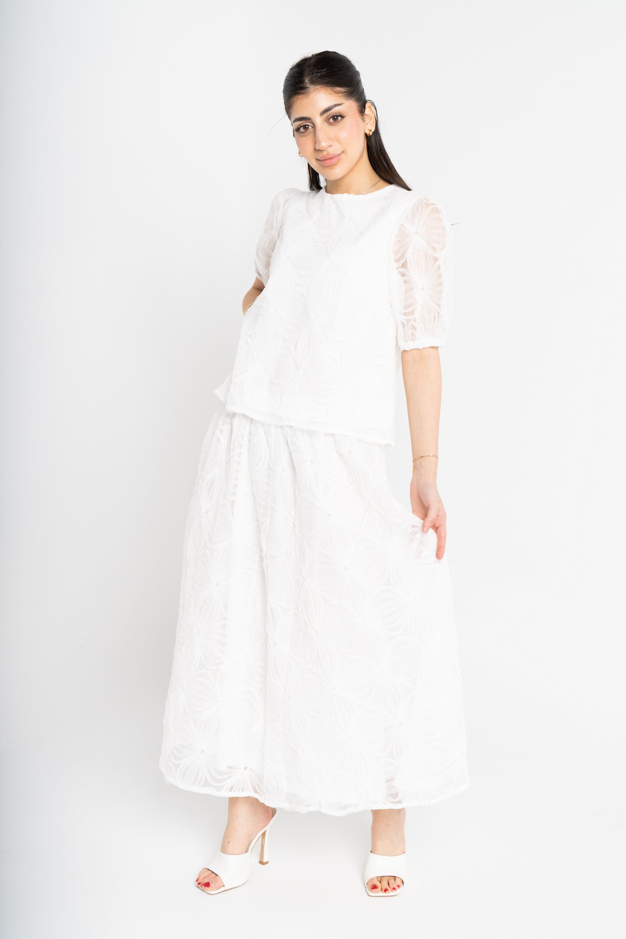 ميكا بلوزة بأكمام قصيرة بكم شفاف