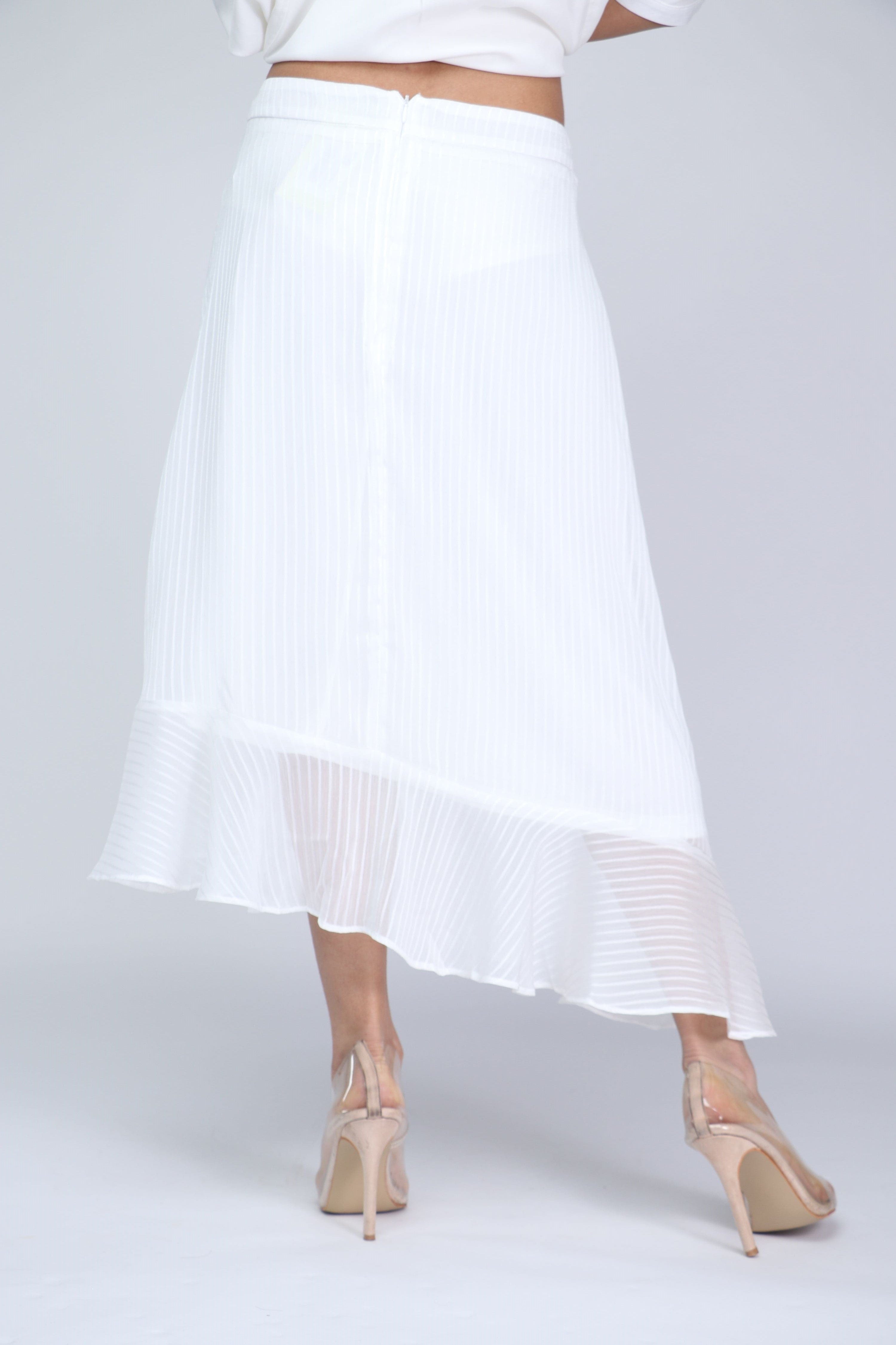 ميكا تنورة ميدي قماش منسوج كلوش بقصة مائلة من الجانبين