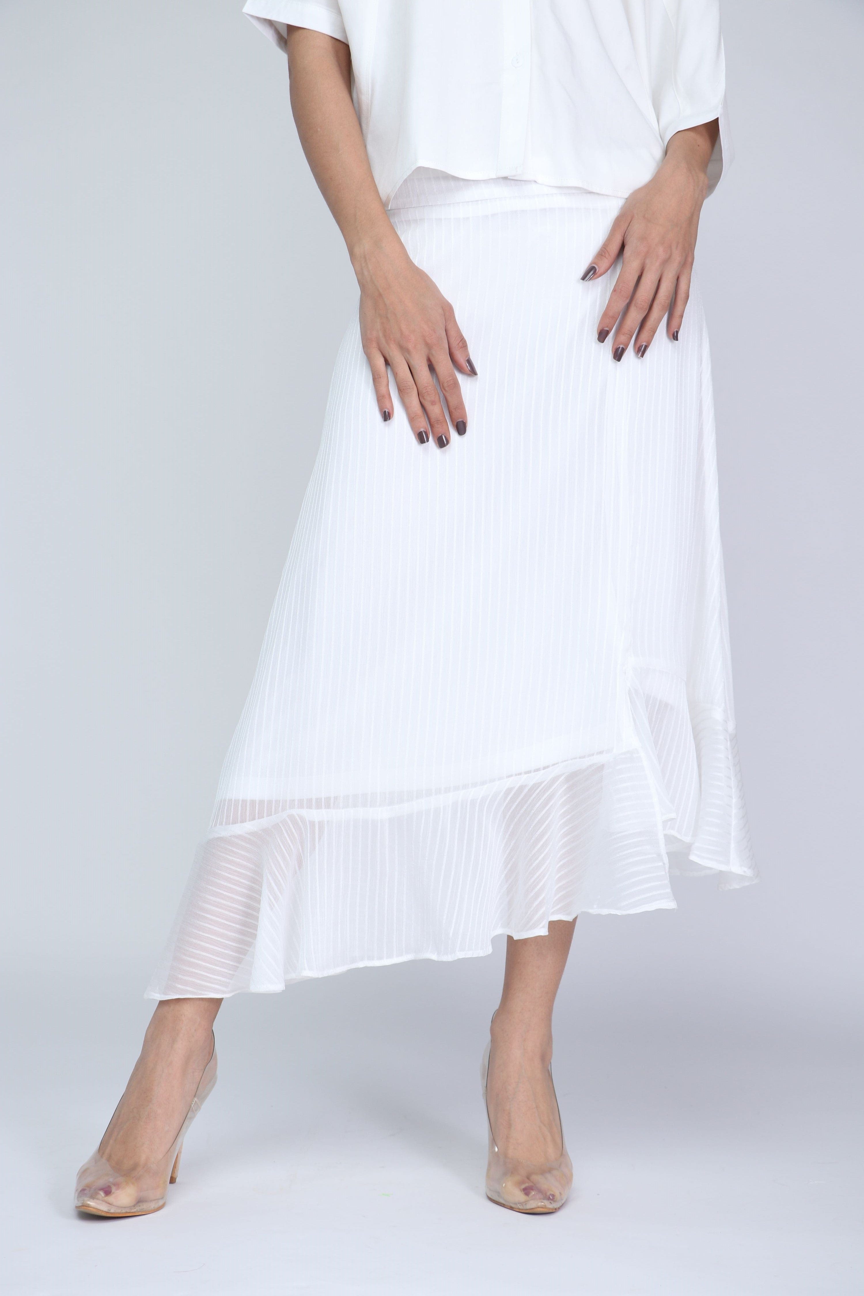 ميكا تنورة ميدي قماش منسوج كلوش بقصة مائلة من الجانبين