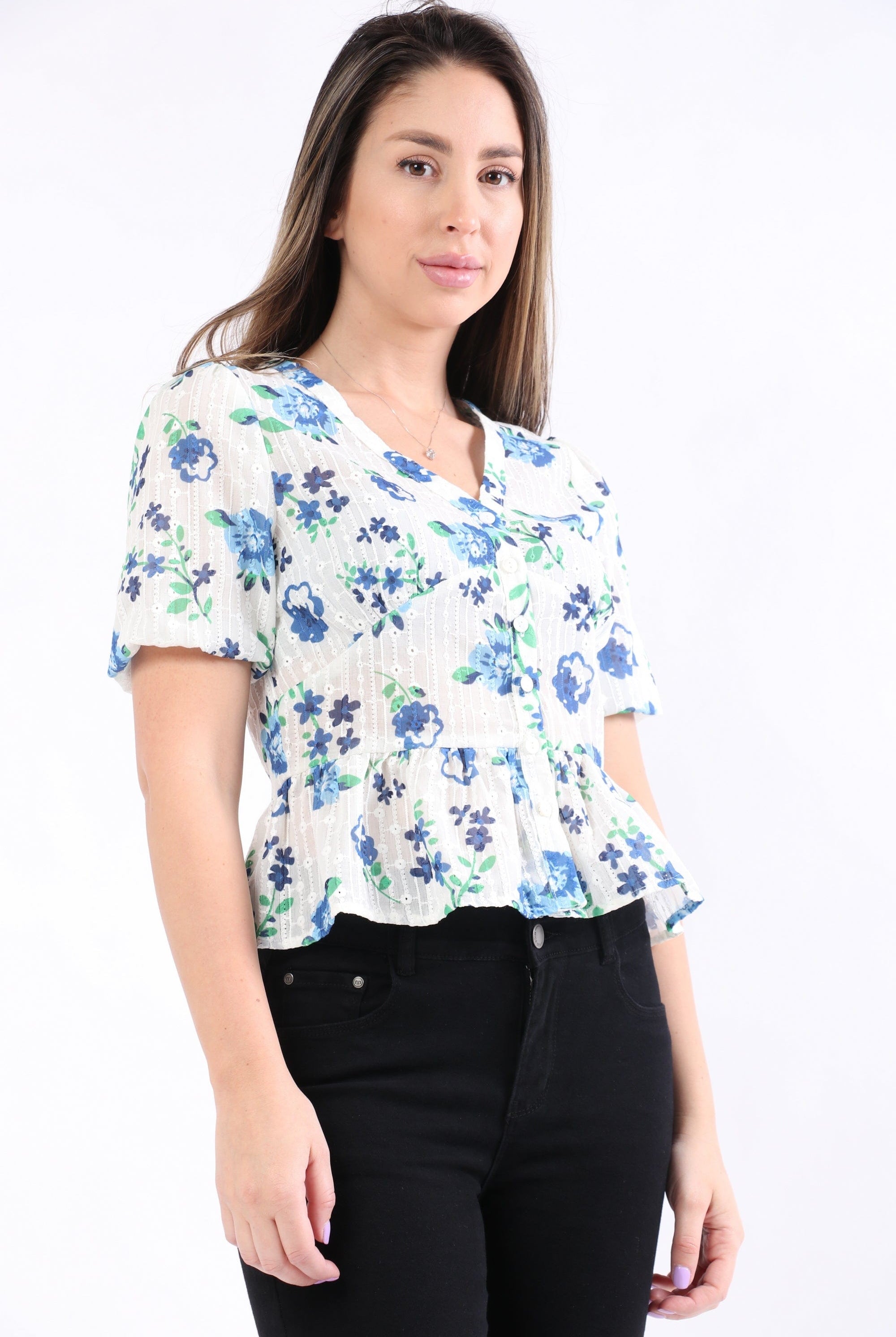 ميكا بلوزة بأكمام قصيرة مشجرة بنمط قميص أوف وايت