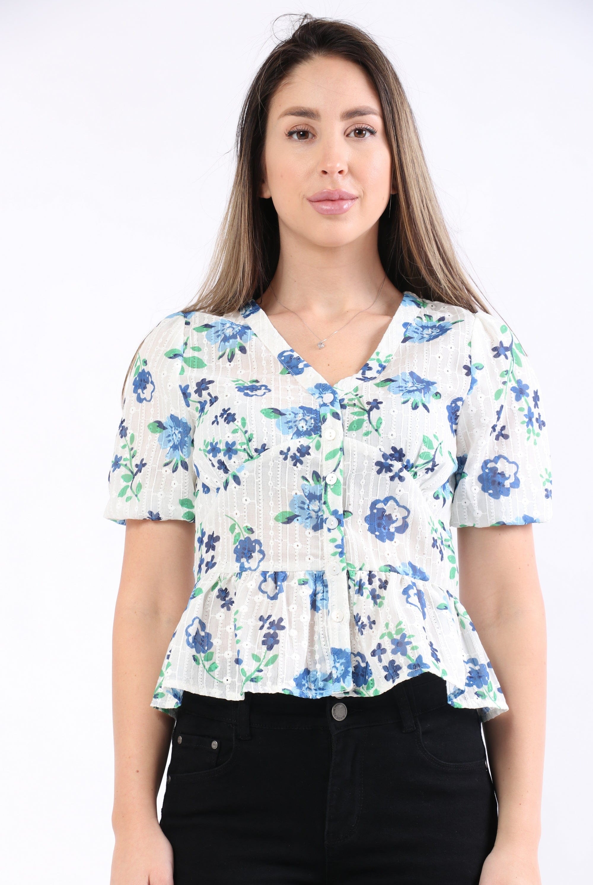 ميكا بلوزة بأكمام قصيرة مشجرة بنمط قميص أوف وايت