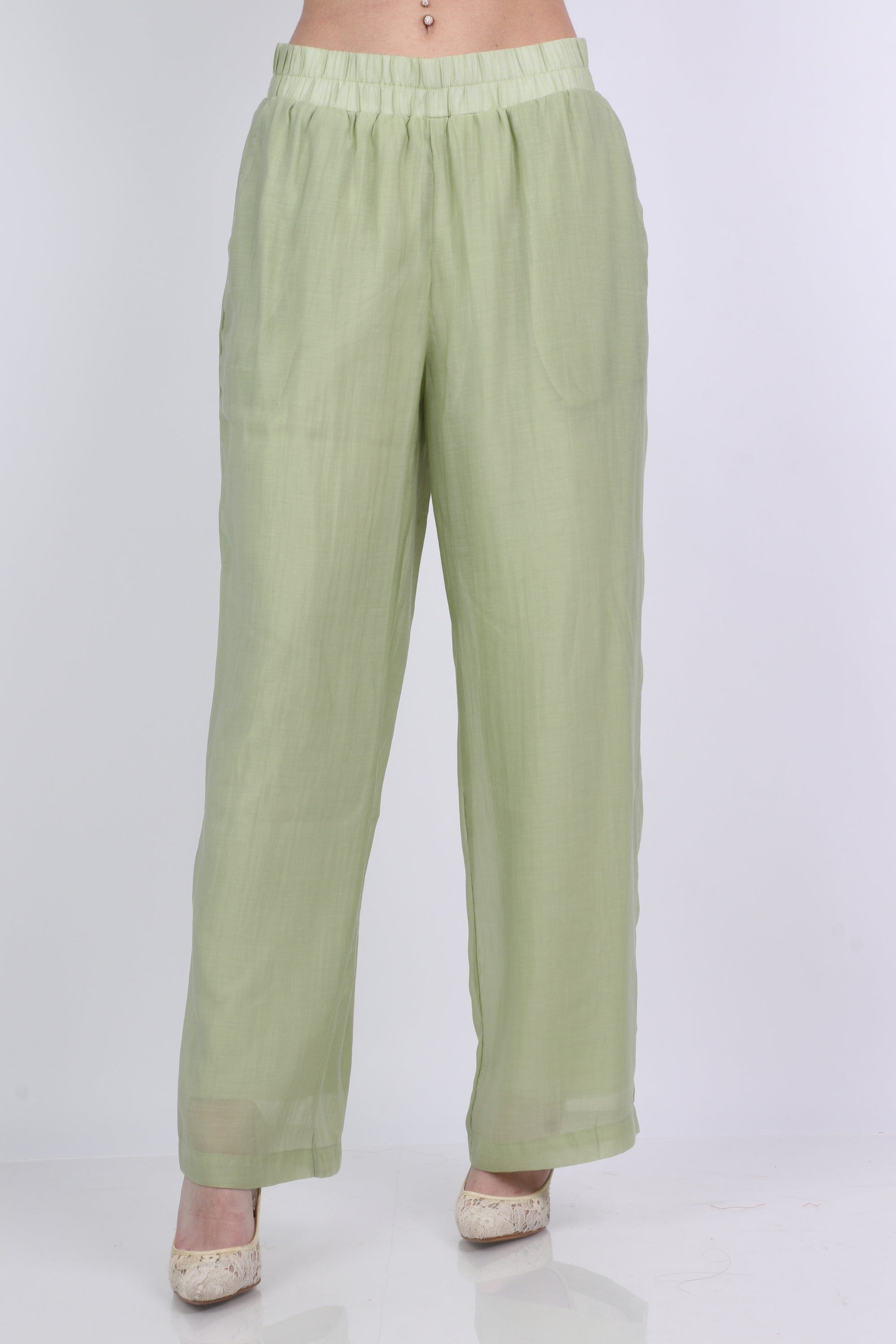 ميكا سروال شيفون مبطن هاي ويست وسيع طويل نسائي