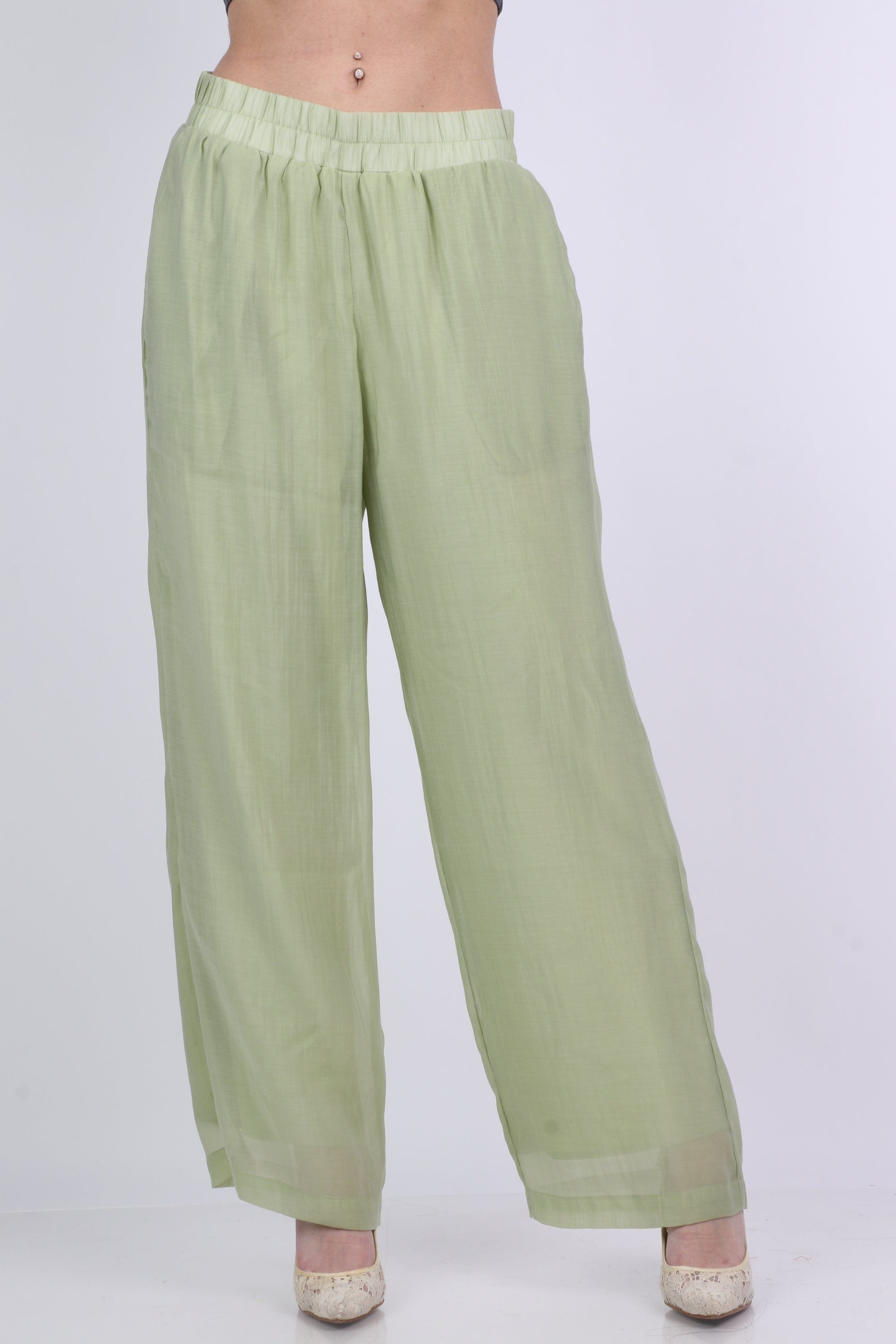 ميكا سروال شيفون مبطن هاي ويست وسيع طويل نسائي