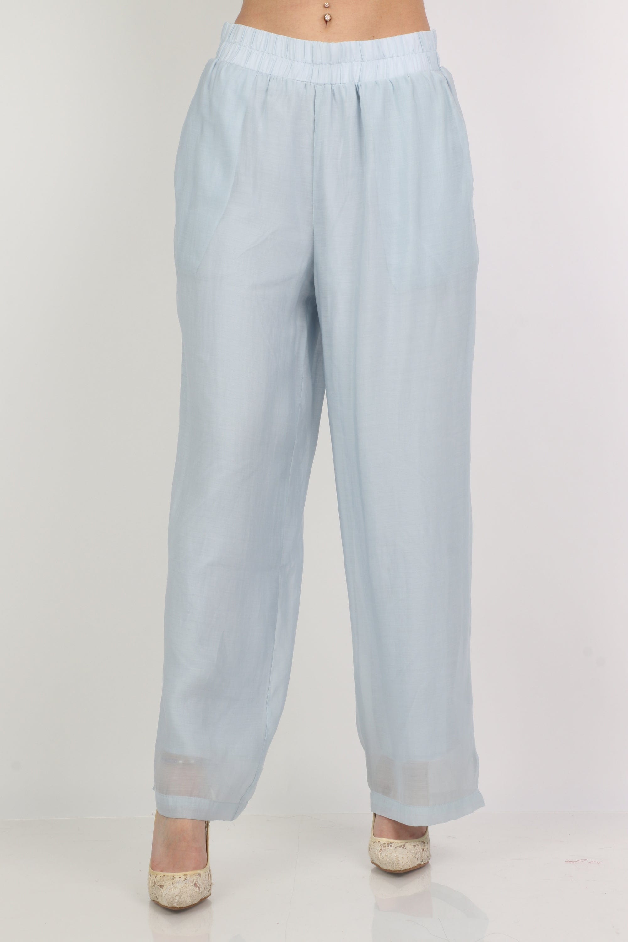 ميكا سروال شيفون مبطن هاي ويست وسيع طويل نسائي