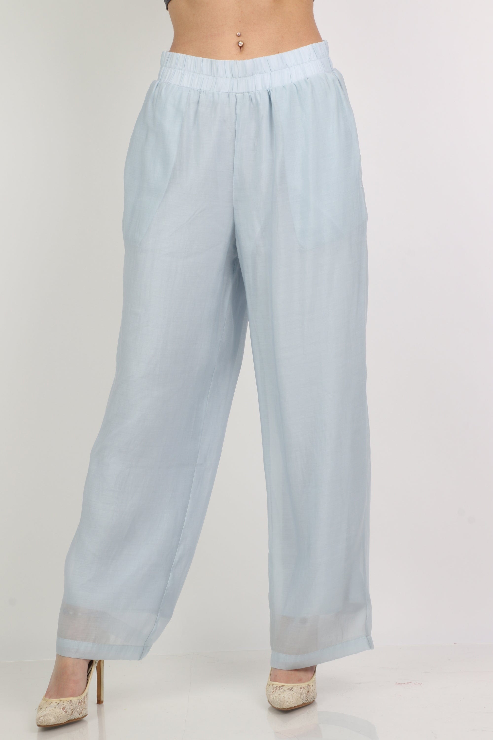 ميكا سروال شيفون مبطن هاي ويست وسيع طويل نسائي