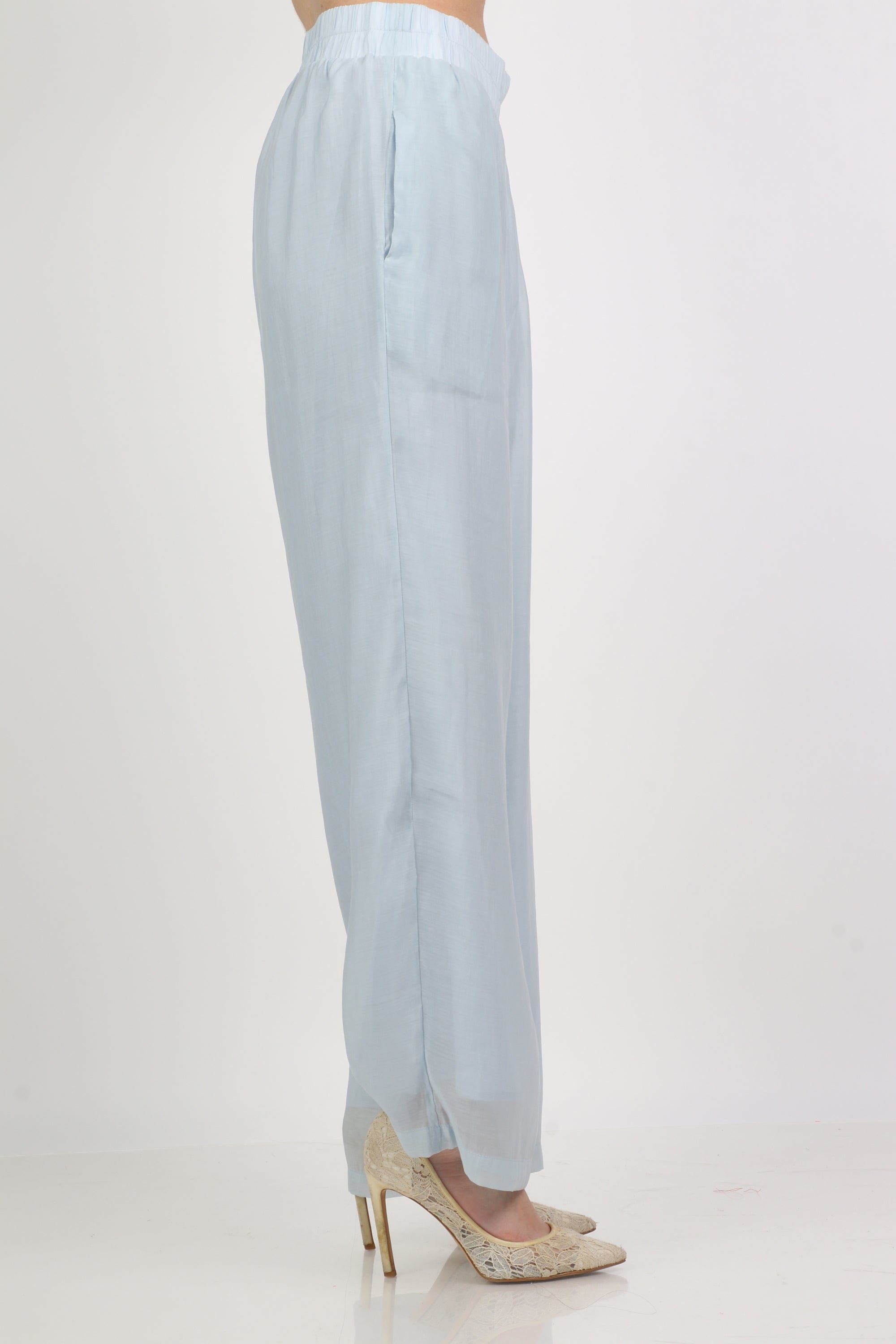 ميكا سروال شيفون مبطن هاي ويست وسيع طويل نسائي