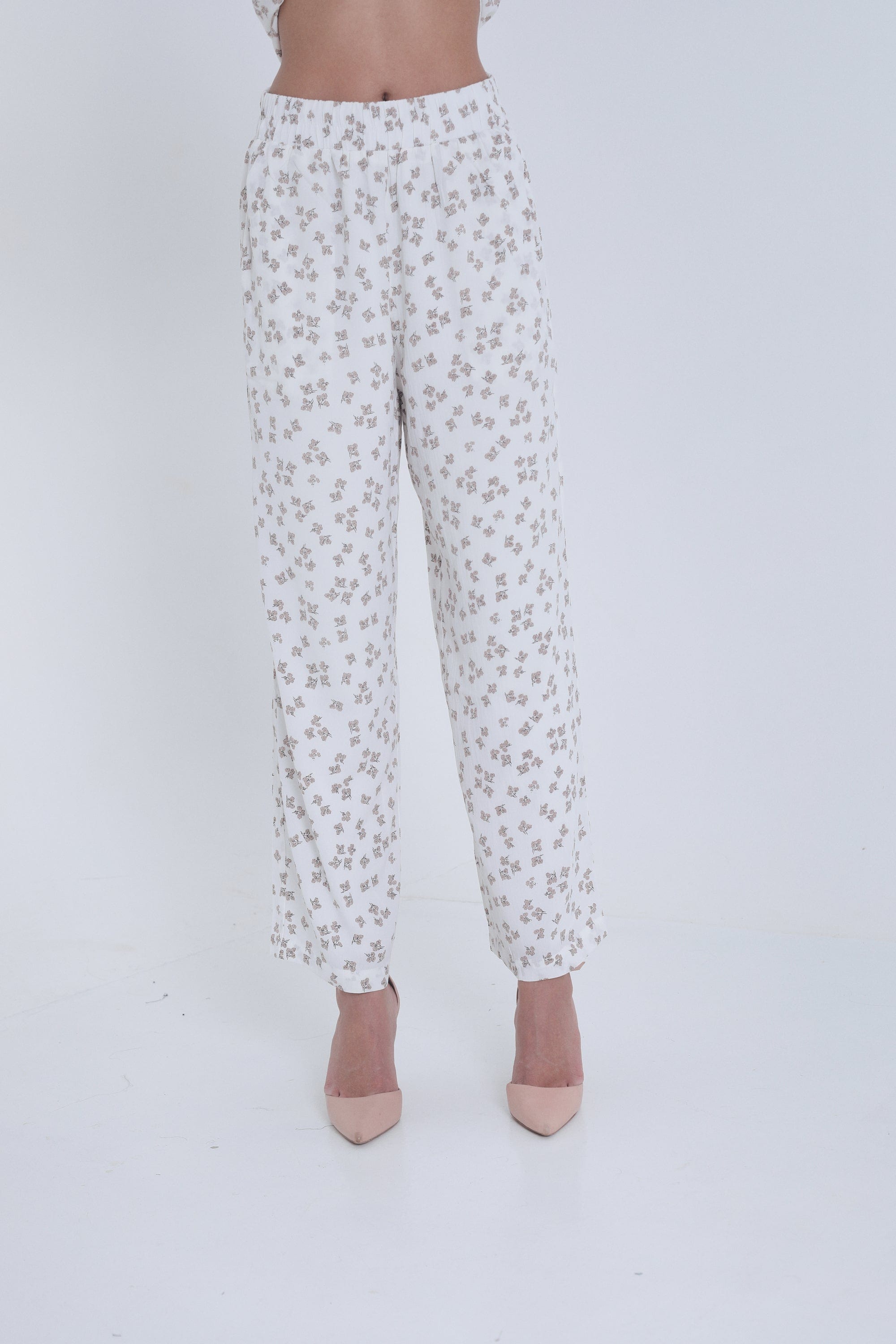 ميكا بنطلون مشجر واسع بمطاط على الخصر نسائي