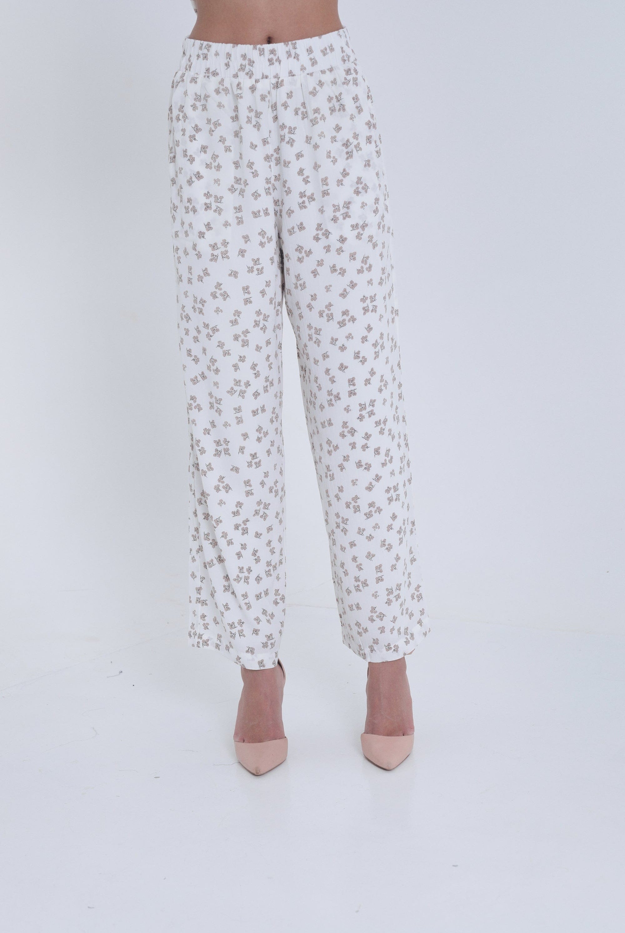 ميكا بنطلون مشجر واسع بمطاط على الخصر نسائي