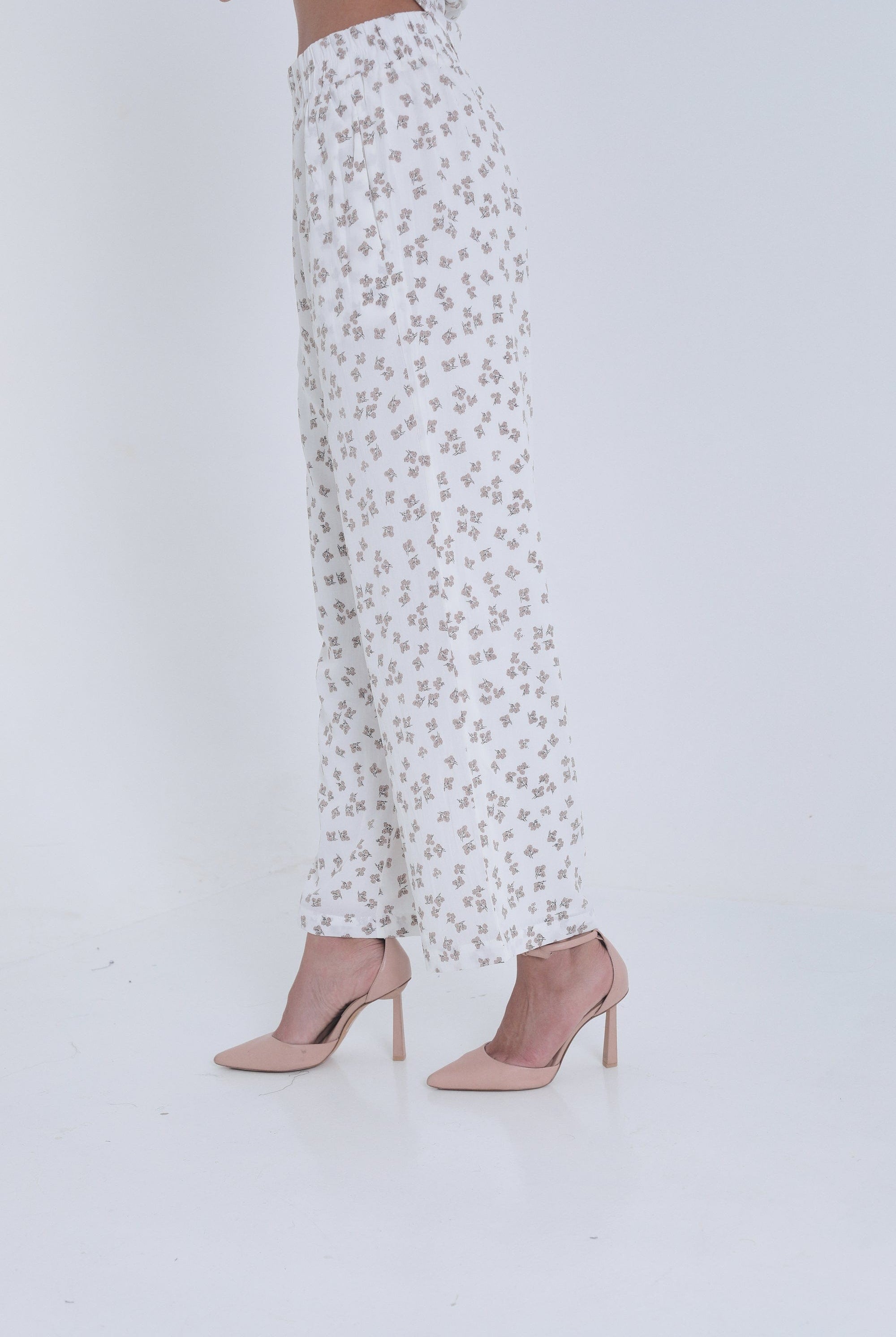 ميكا بنطلون مشجر واسع بمطاط على الخصر نسائي