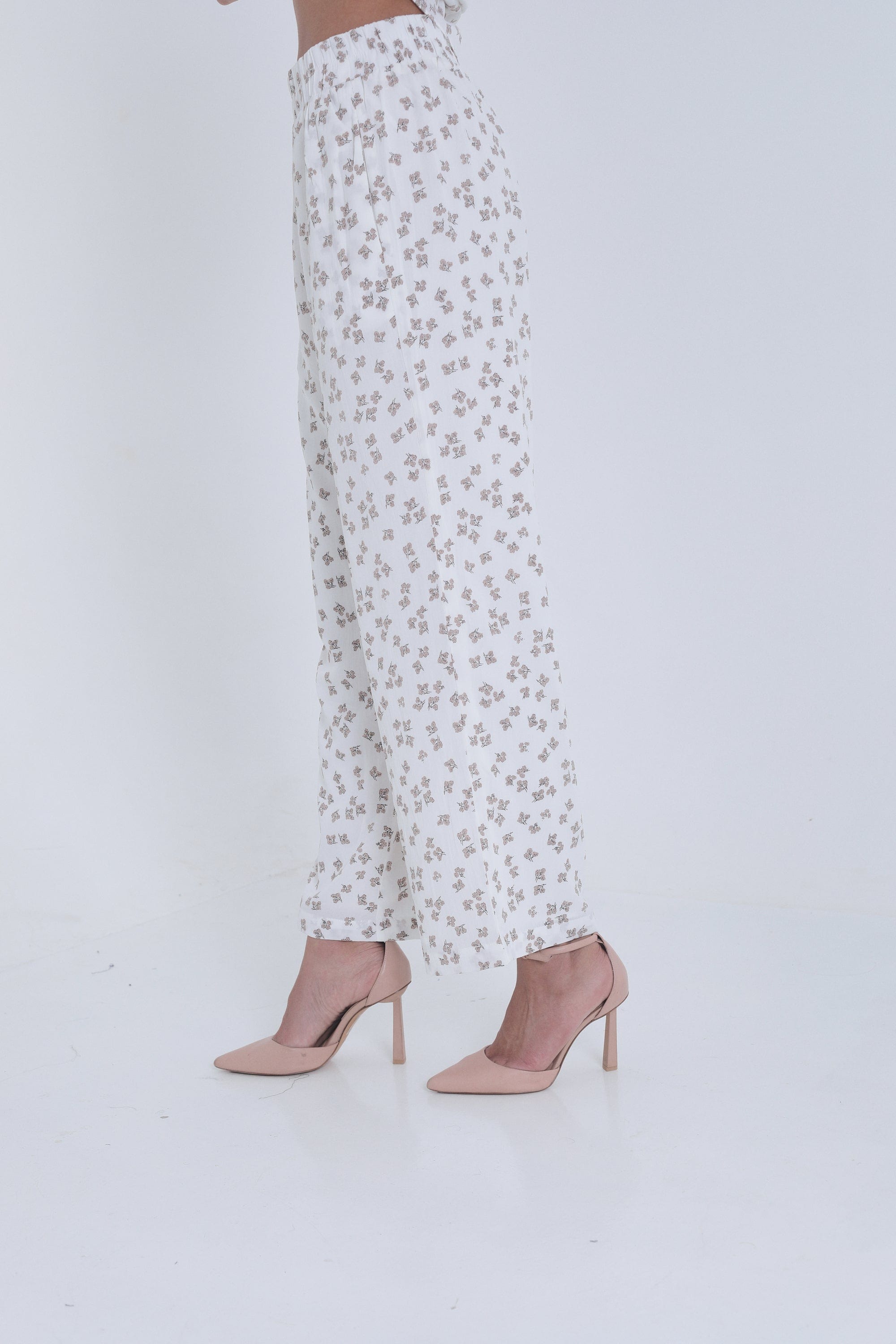 ميكا بنطلون مشجر واسع بمطاط على الخصر نسائي