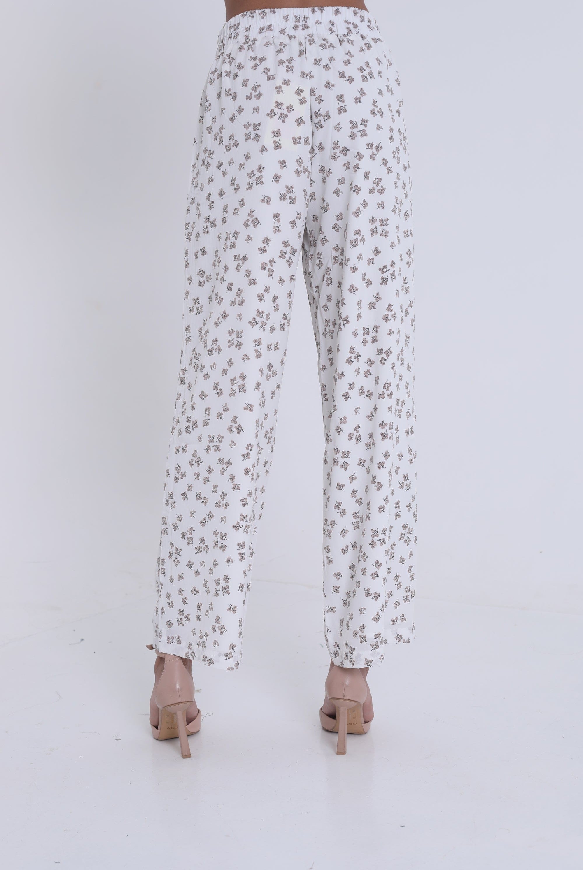 ميكا بنطلون مشجر واسع بمطاط على الخصر نسائي