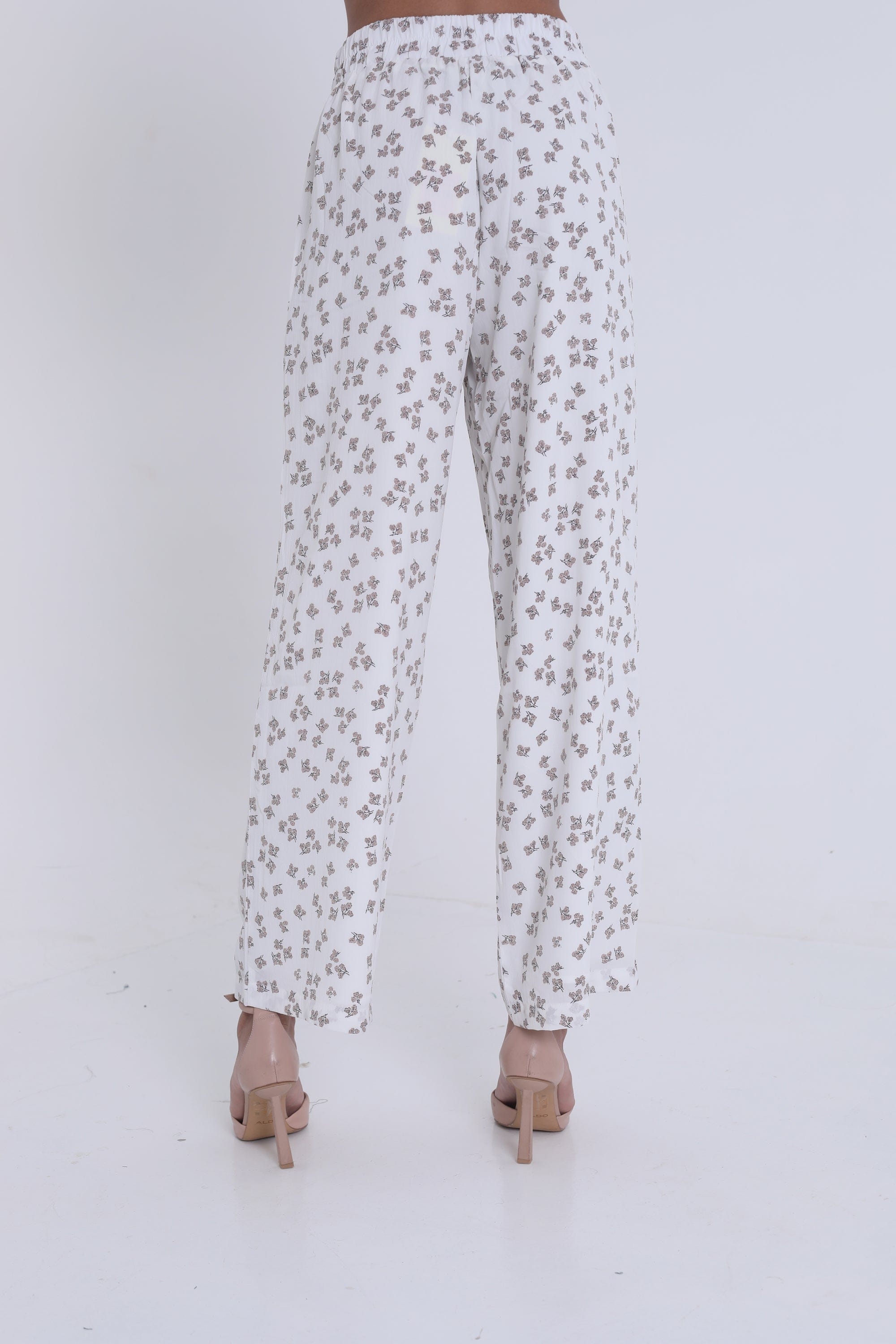 ميكا بنطلون مشجر واسع بمطاط على الخصر نسائي