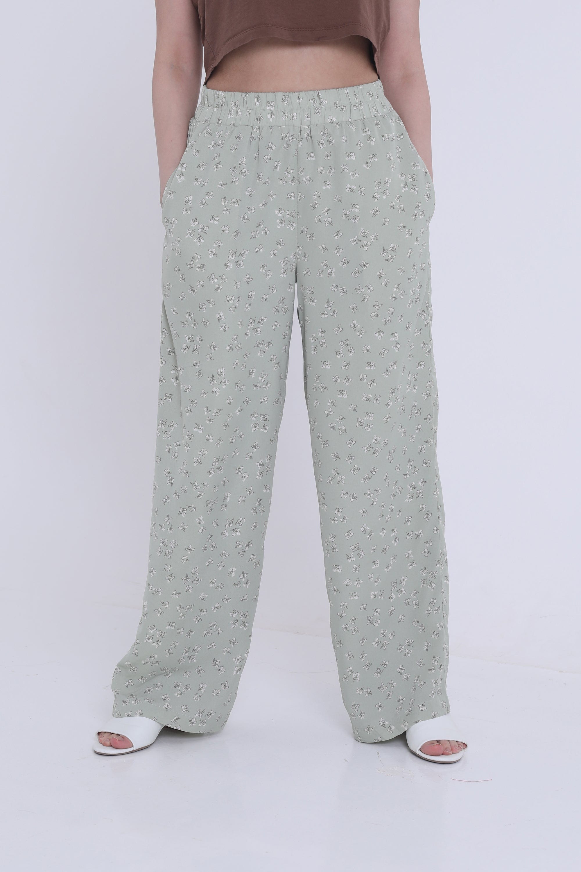 ميكا بنطلون مشجر واسع بمطاط على الخصر نسائي