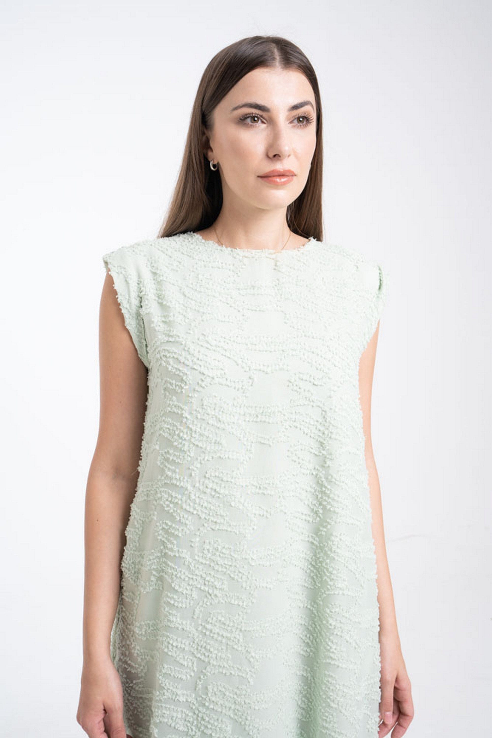 ميكا فستان مطرز واسع بكلوش من أسفل ميدي بكم قصير نسائي