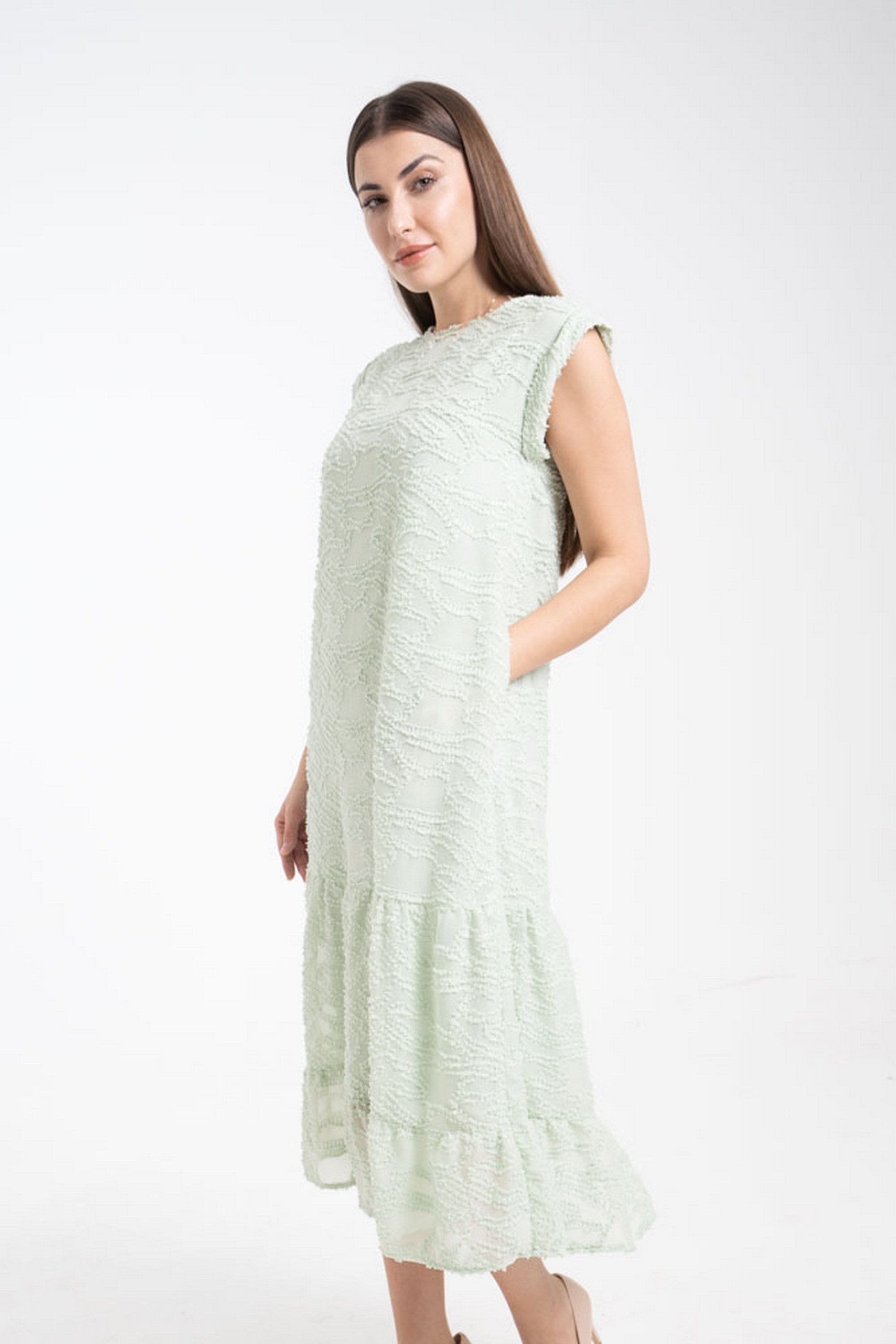 ميكا فستان مطرز واسع بكلوش من أسفل ميدي بكم قصير نسائي