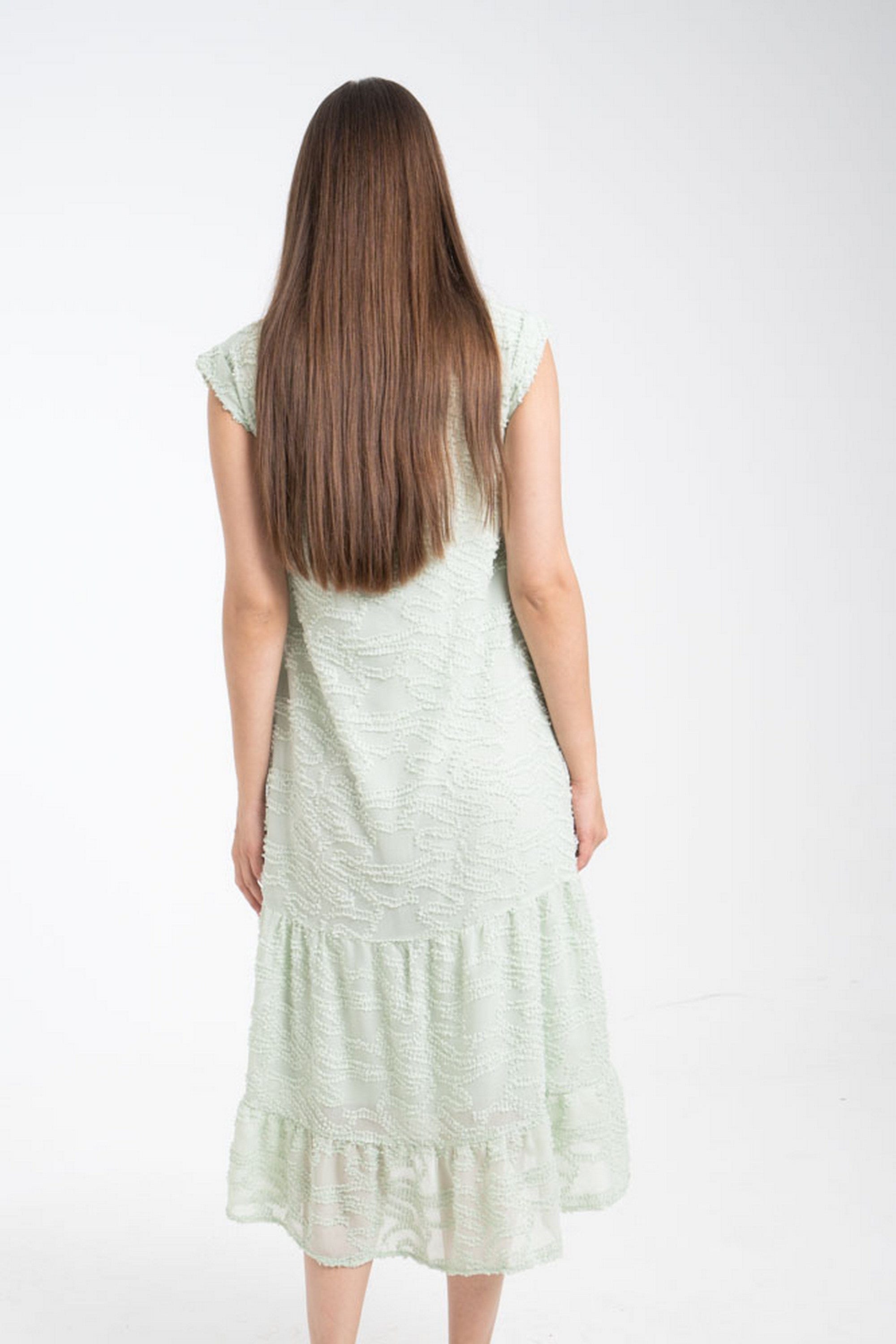 ميكا فستان مطرز واسع بكلوش من أسفل ميدي بكم قصير نسائي