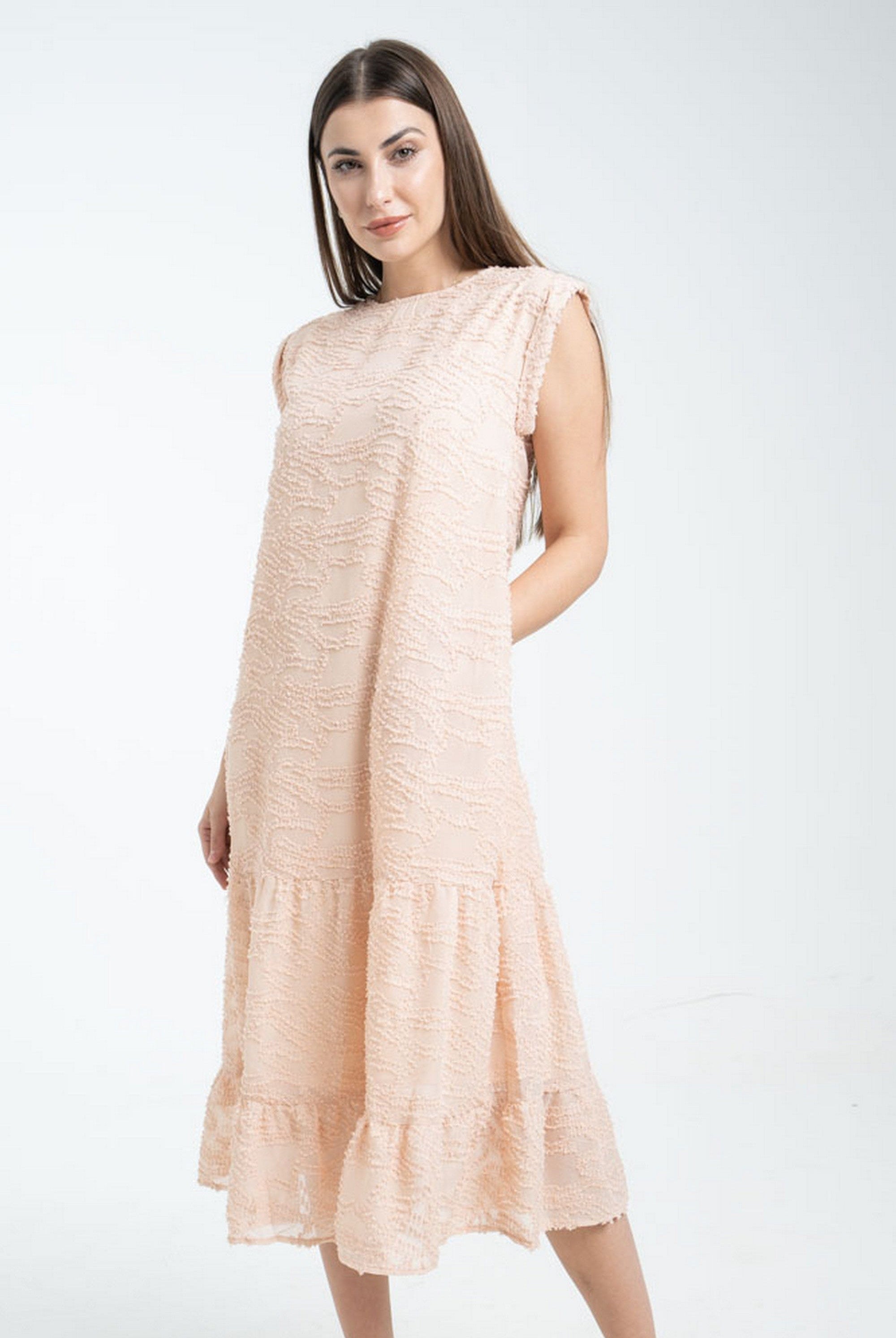 ميكا فستان مطرز واسع بكلوش من أسفل ميدي بكم قصير نسائي