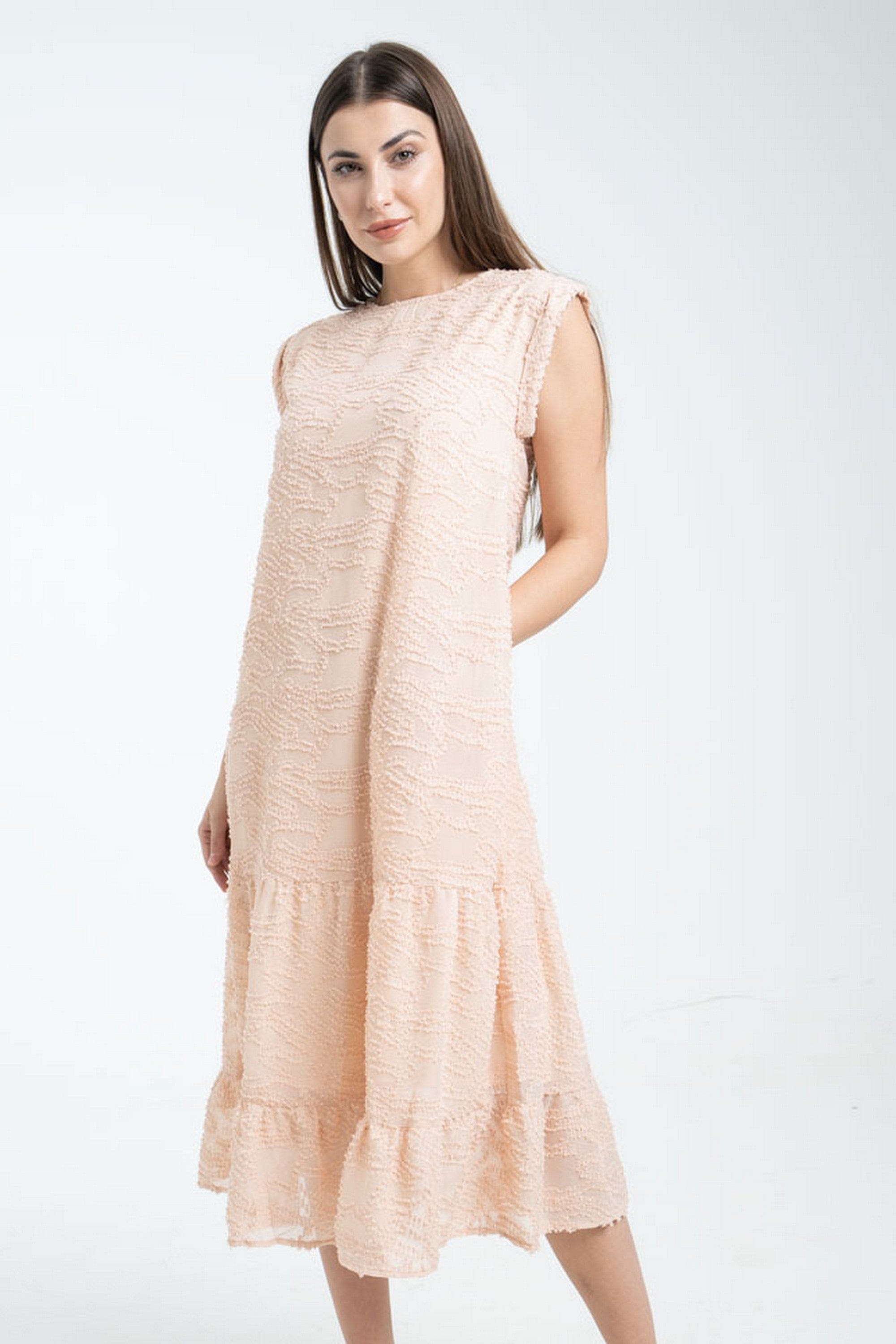 ميكا فستان مطرز واسع بكلوش من أسفل ميدي بكم قصير نسائي