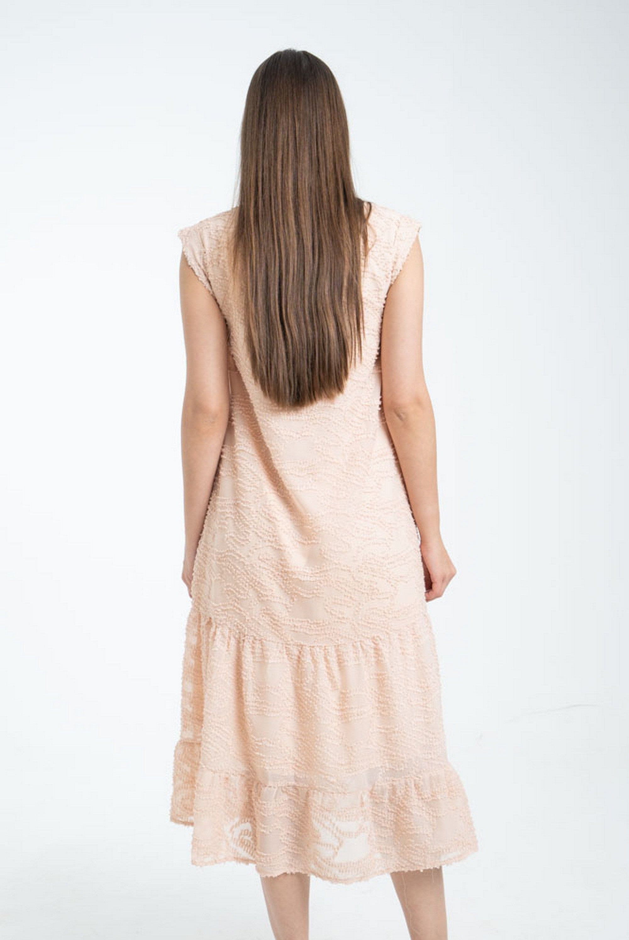 ميكا فستان مطرز واسع بكلوش من أسفل ميدي بكم قصير نسائي