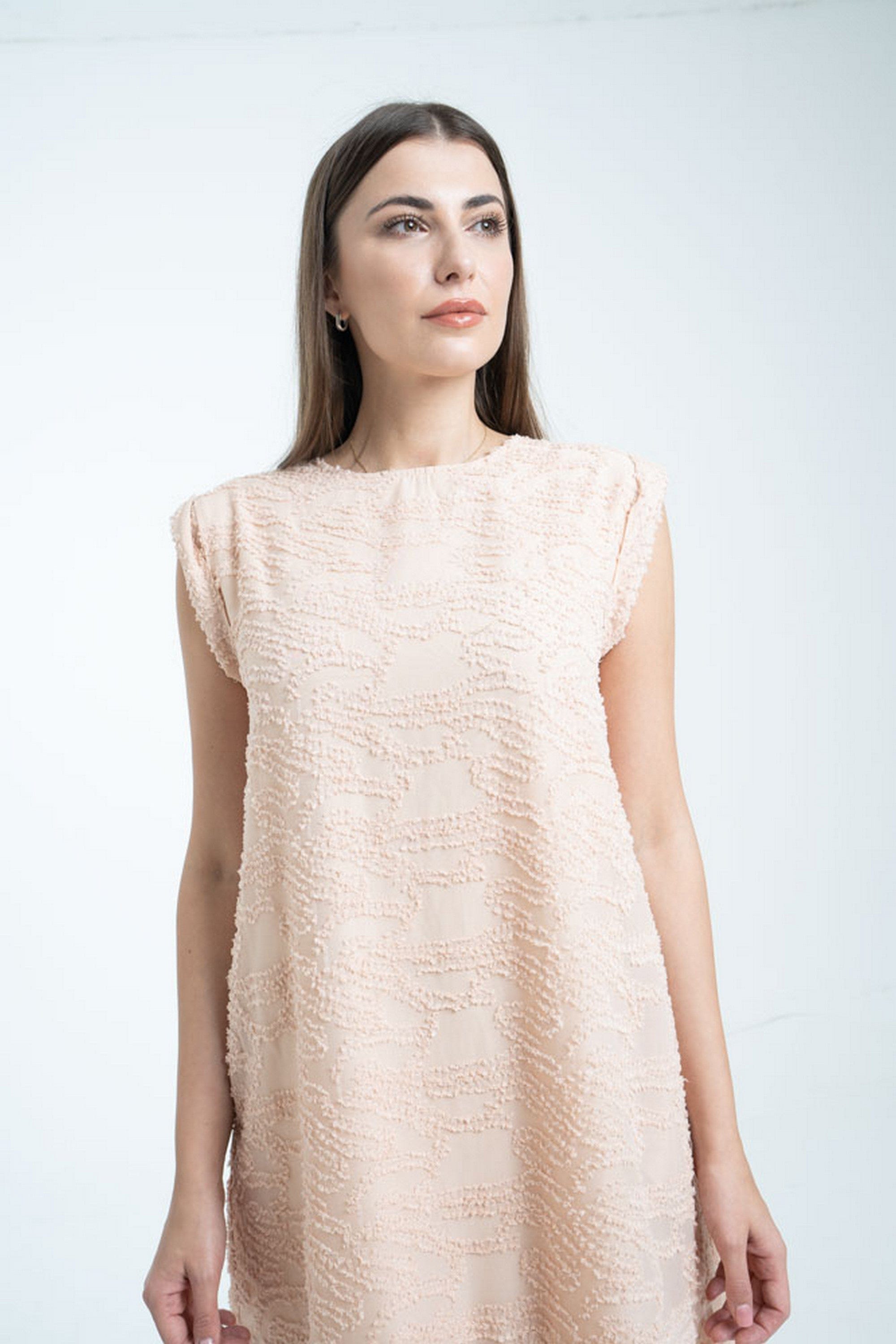 ميكا فستان مطرز واسع بكلوش من أسفل ميدي بكم قصير نسائي