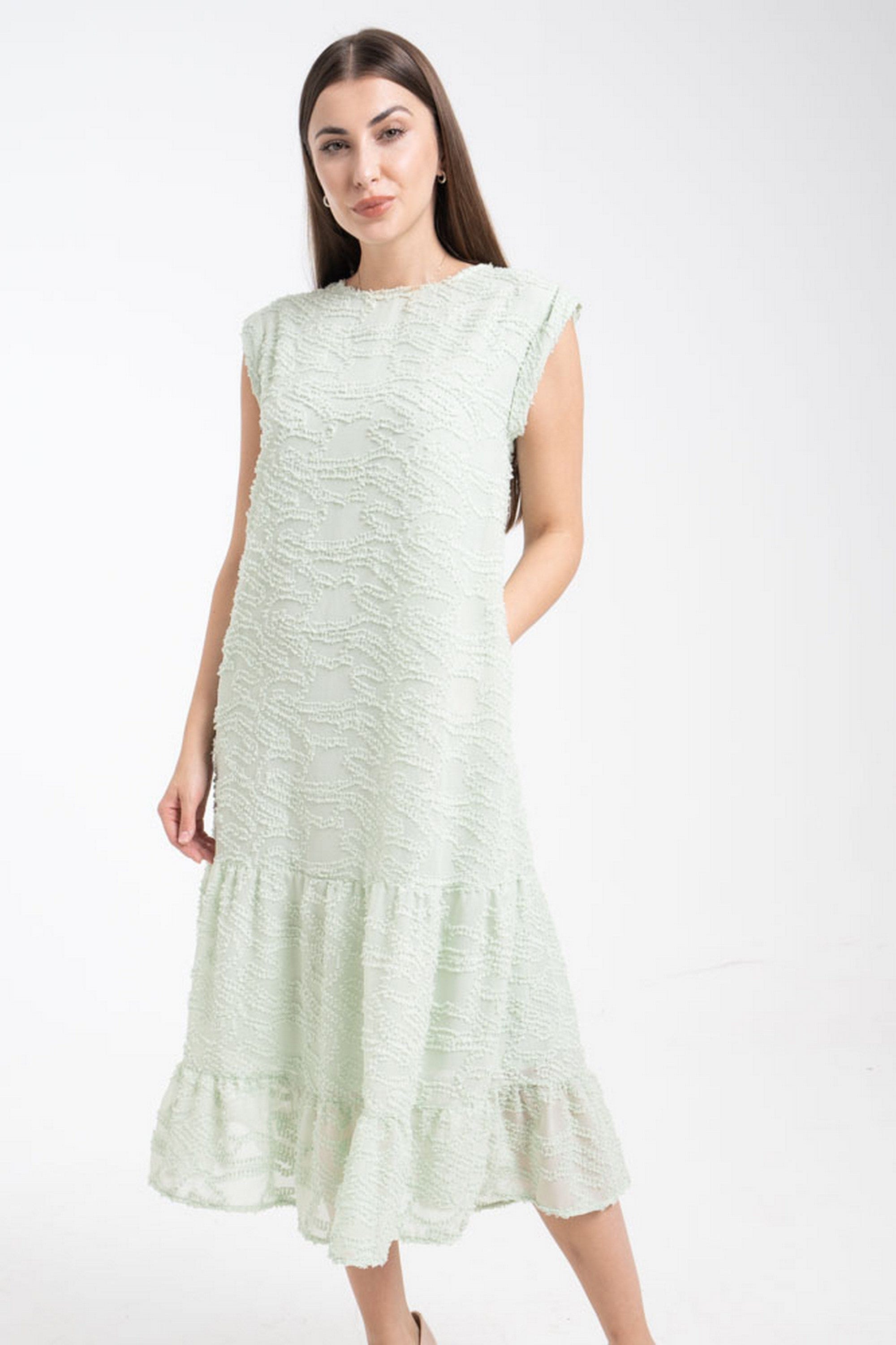 ميكا فستان مطرز واسع بكلوش من أسفل ميدي بكم قصير نسائي