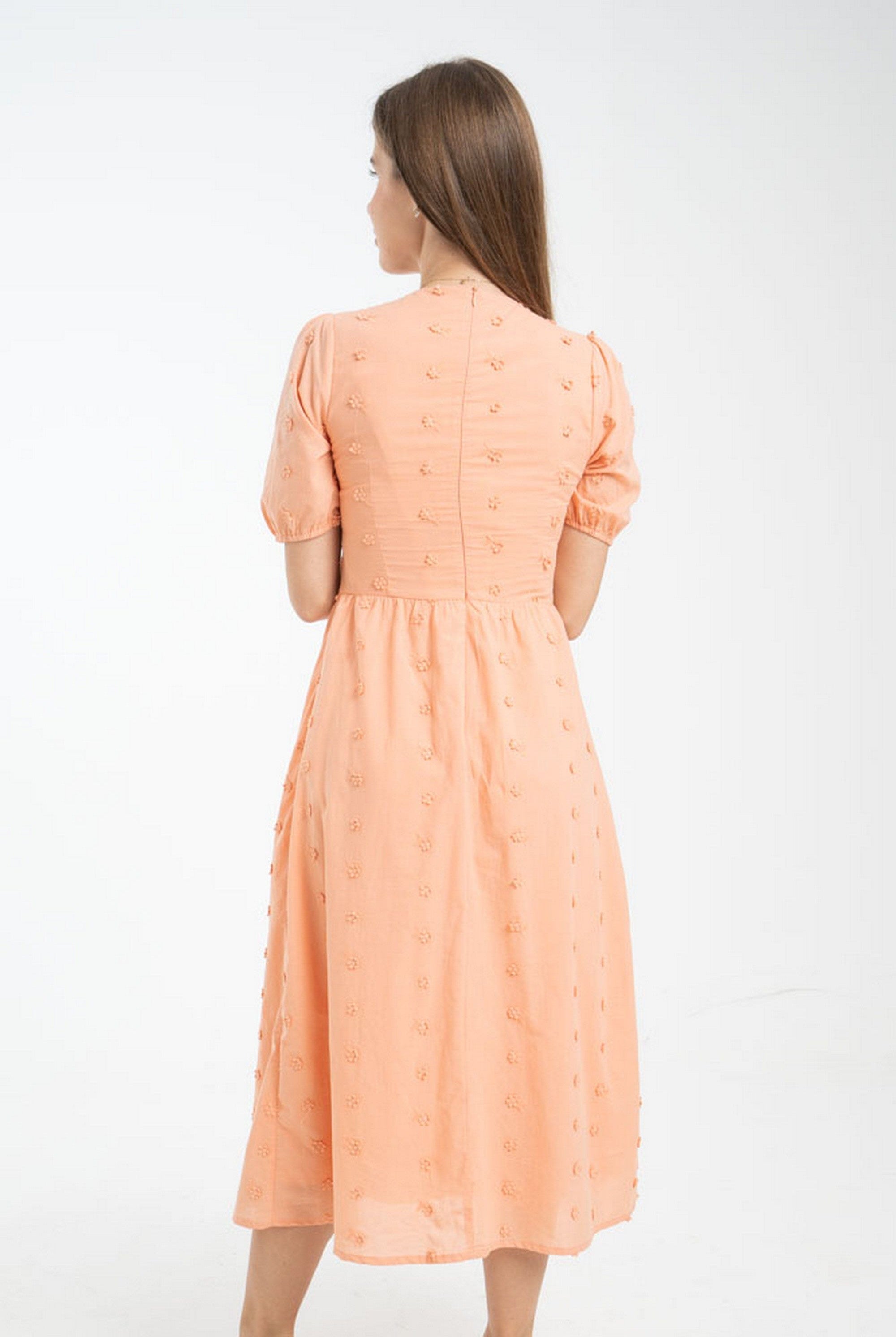 ميكا فستان ميدي سادة ركام بأزرار أمامية كم قصير نسائي