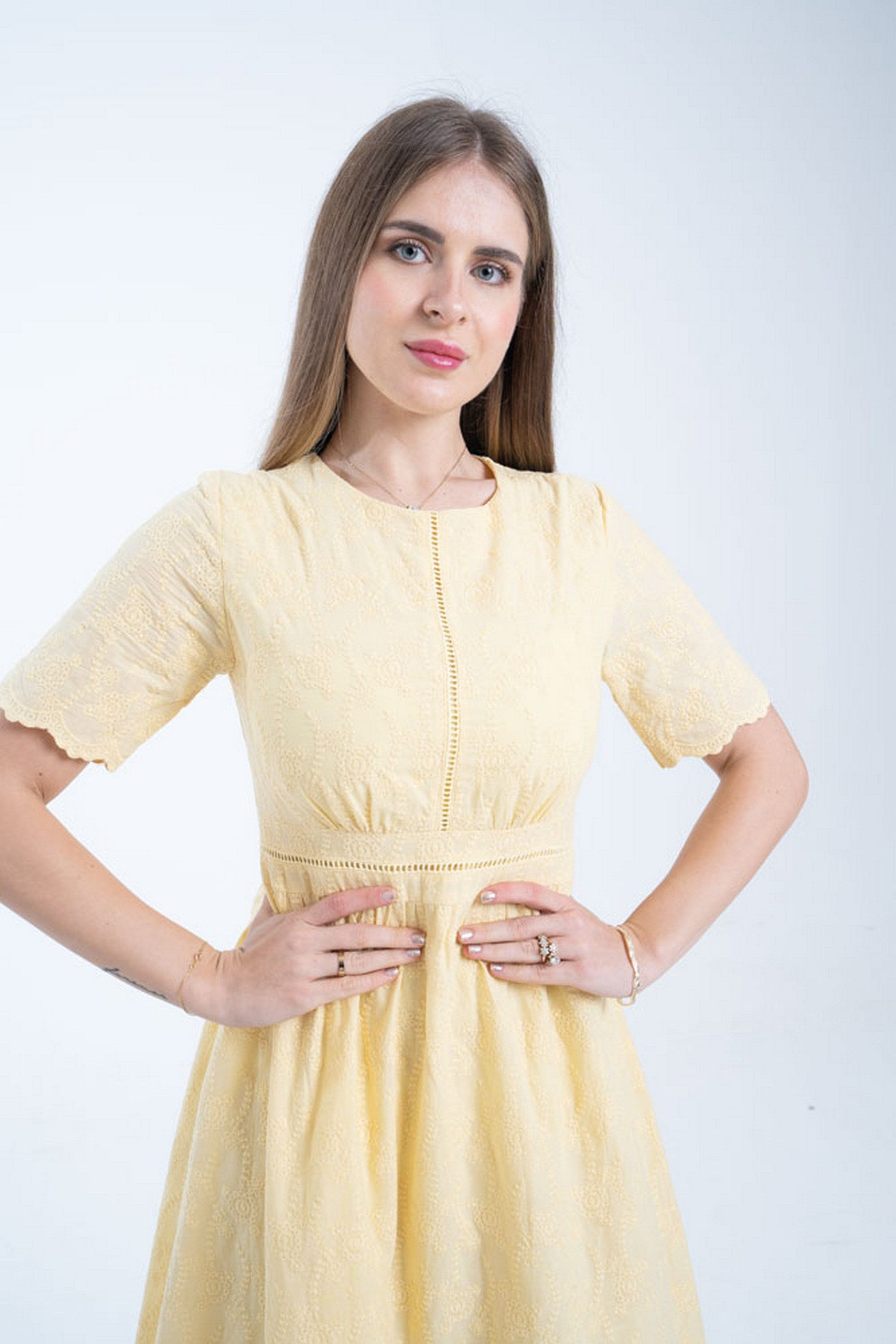 ميكا فستان مخصر ميدي كلوش من أسفل كم قصير نسائي