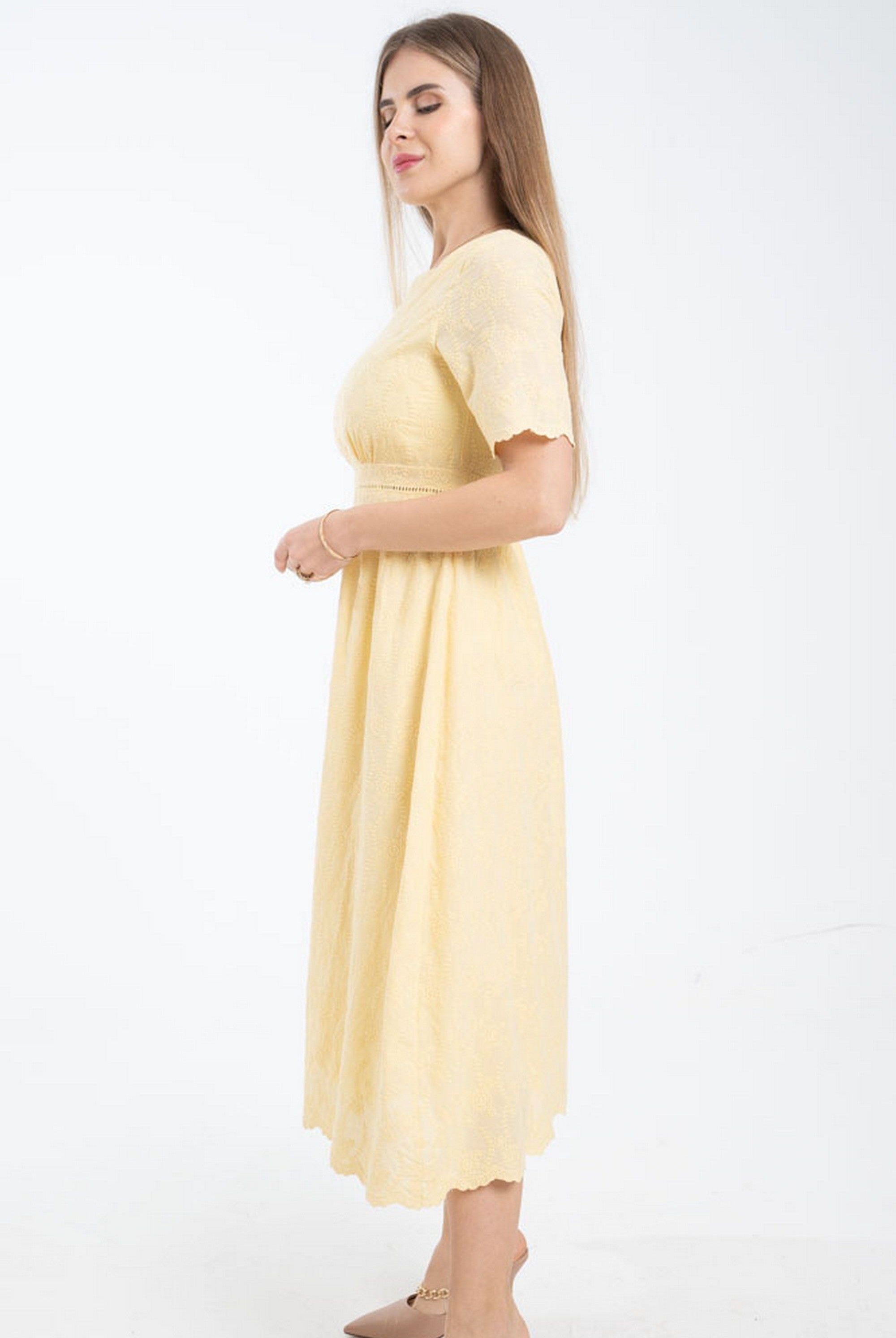 ميكا فستان مخصر ميدي كلوش من أسفل كم قصير نسائي