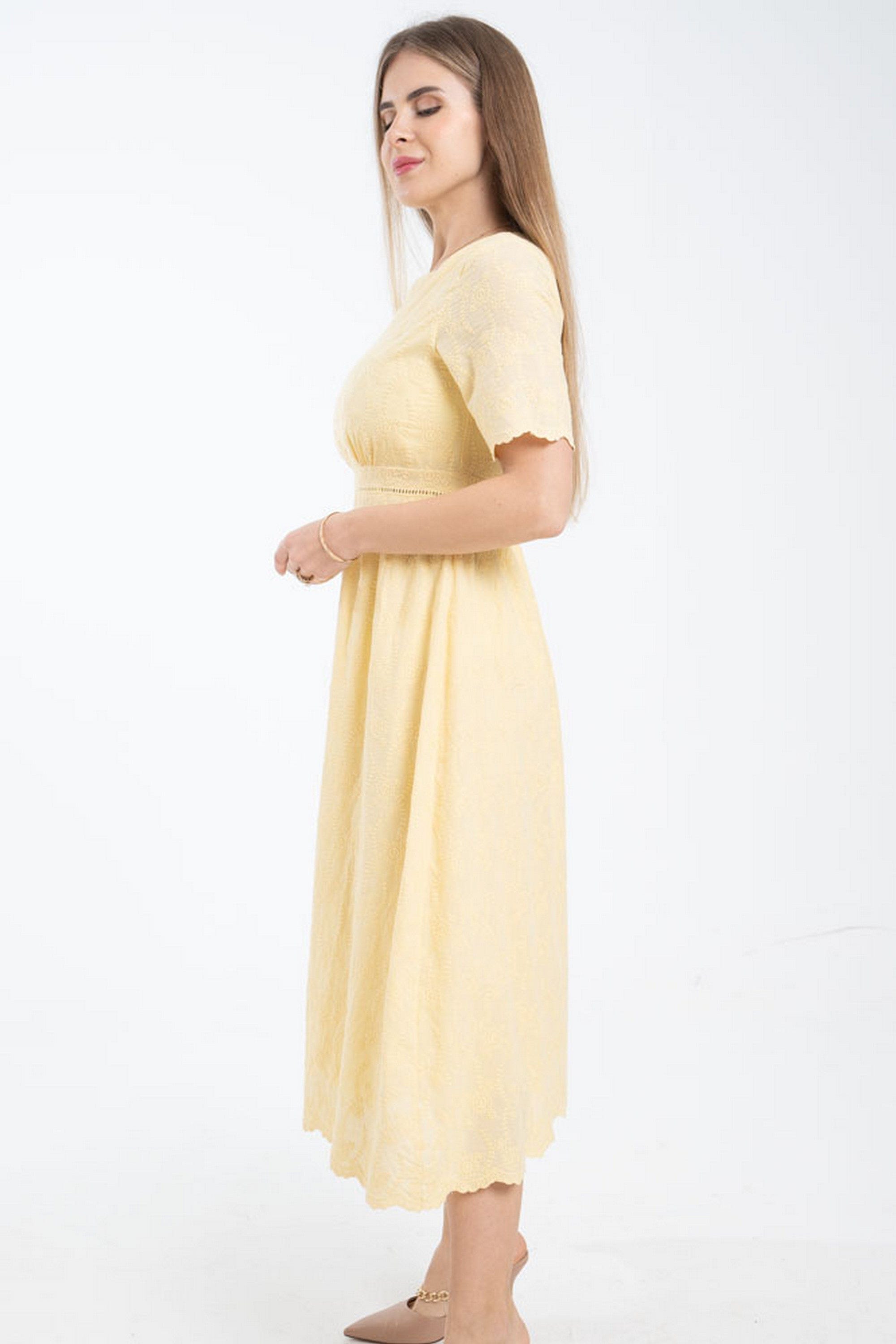 ميكا فستان مخصر ميدي كلوش من أسفل كم قصير نسائي