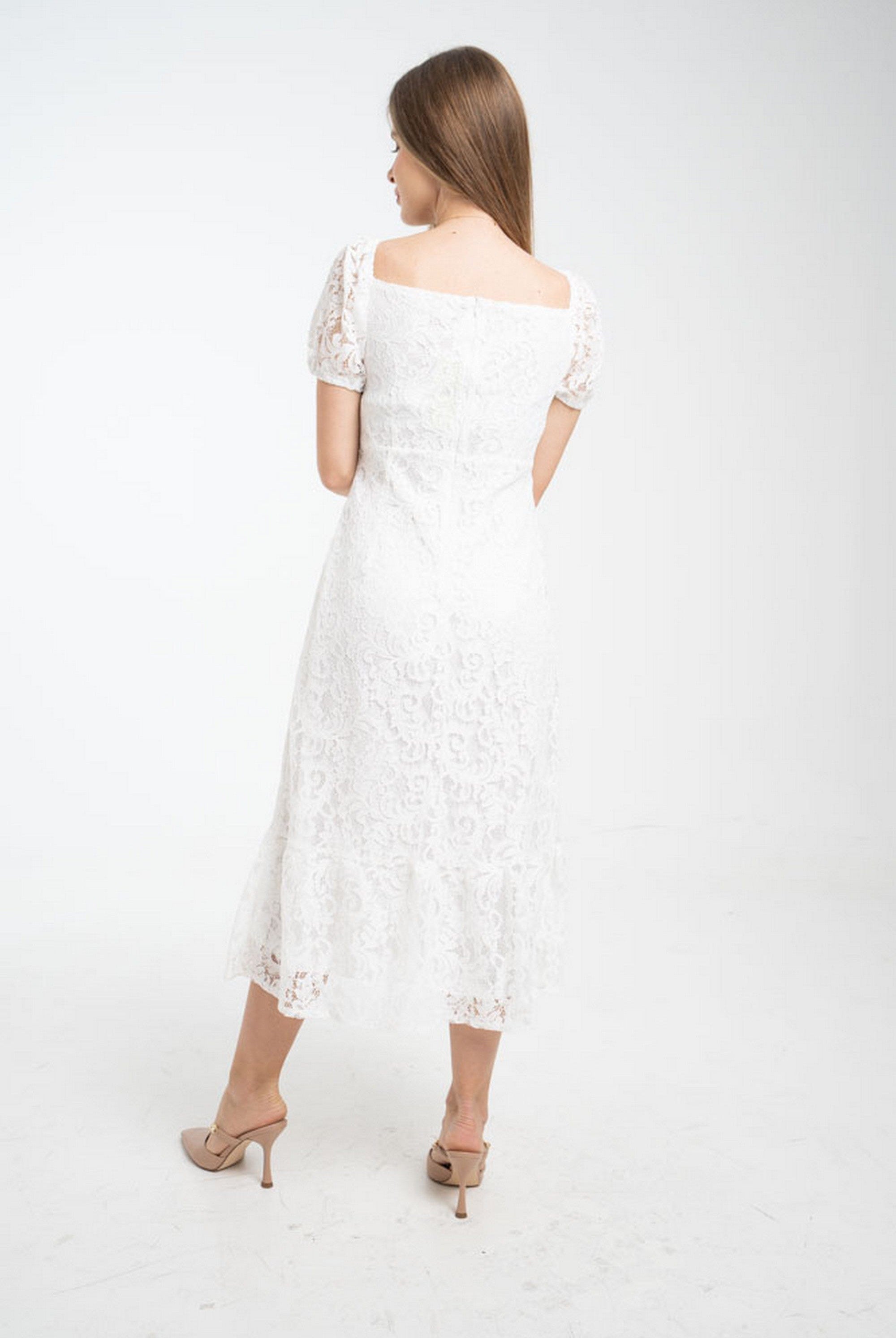 ميكا فستان ميدي مخرم مبطن كم قصير نسائي أوف وايت