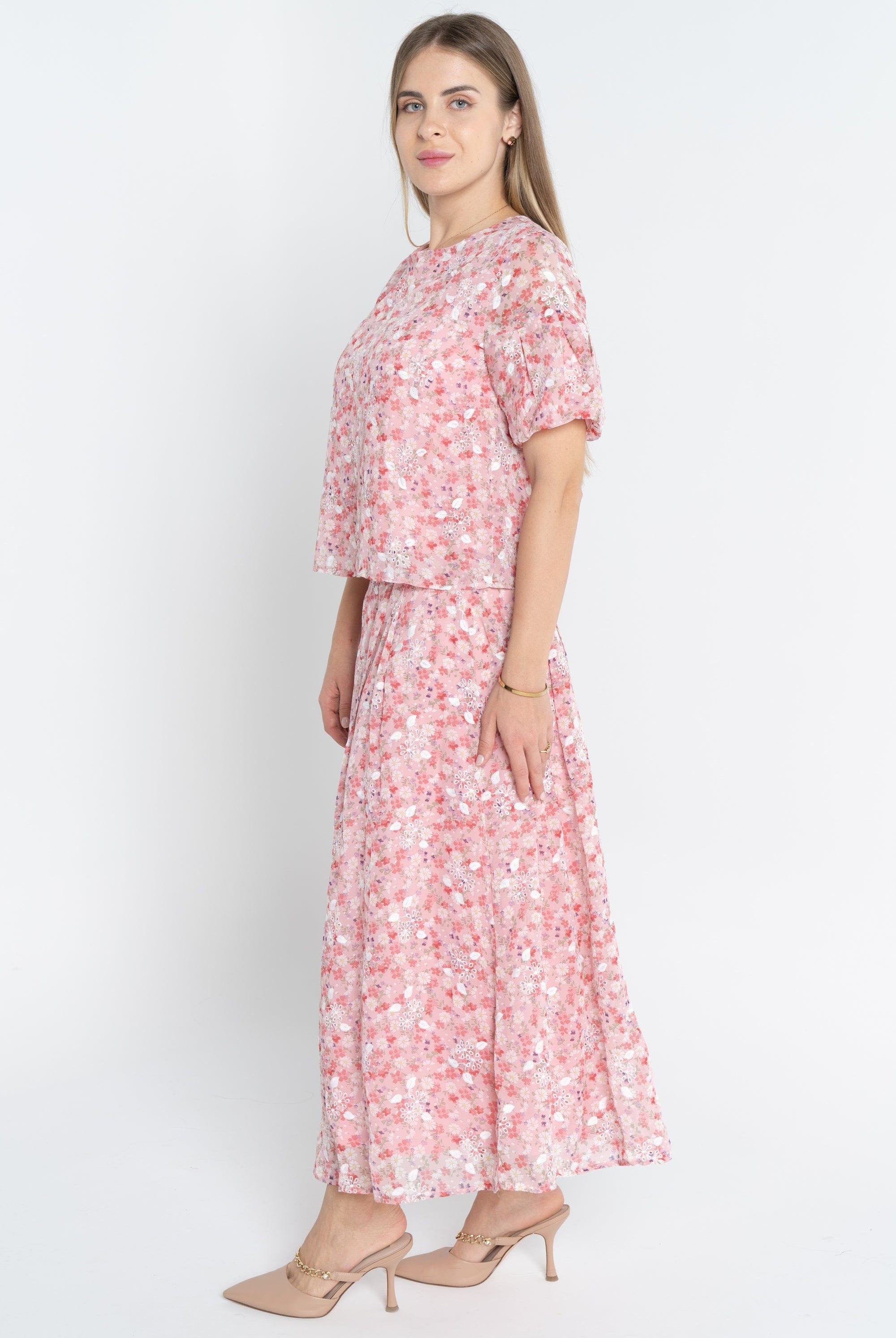 ميكا تنورة ميدي موردة واسعة نسائي