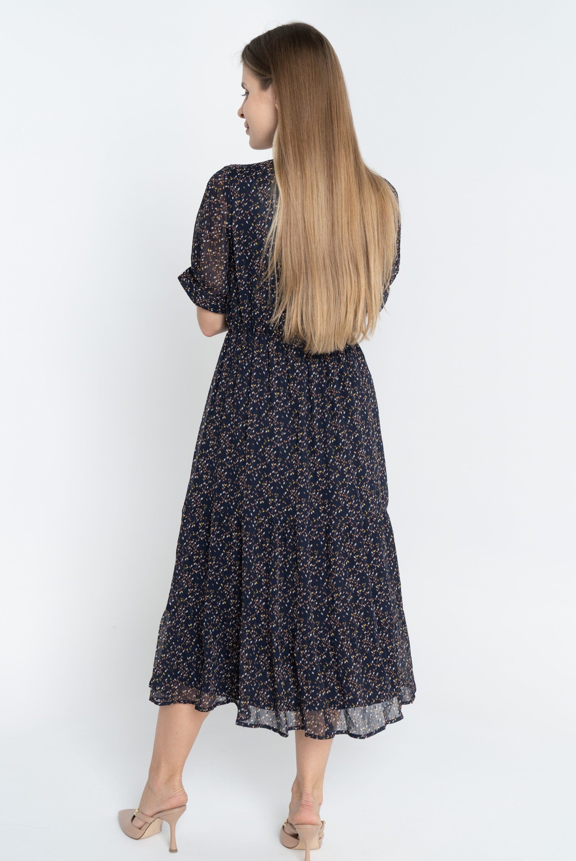 ميكا فستان ميدي مشجر مخصر نص كم بفتحة سبعة نسائي