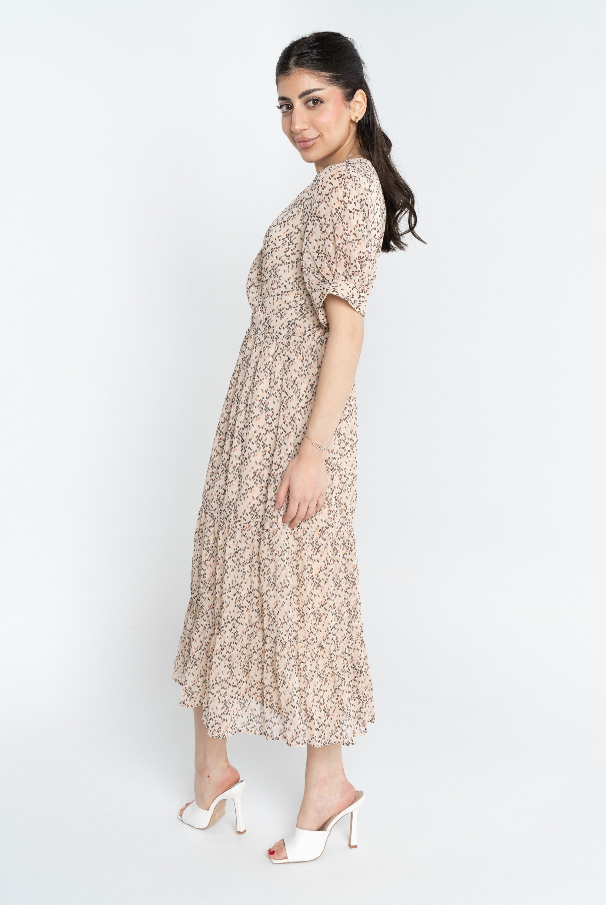 ميكا فستان ميدي مشجر مخصر نص كم بفتحة سبعة نسائي