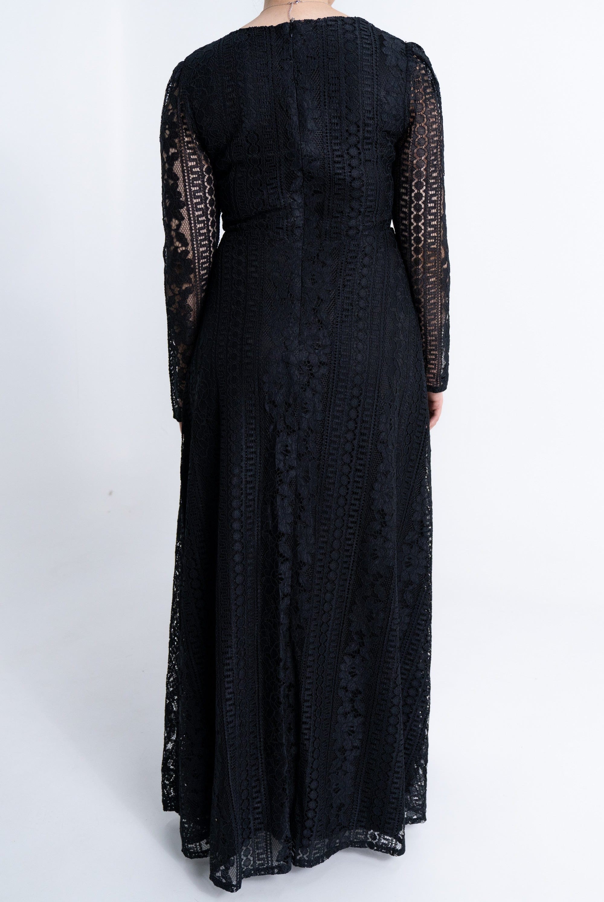 ميكا فستان دانتيل طويل مخصر لف كم طويل نسائي