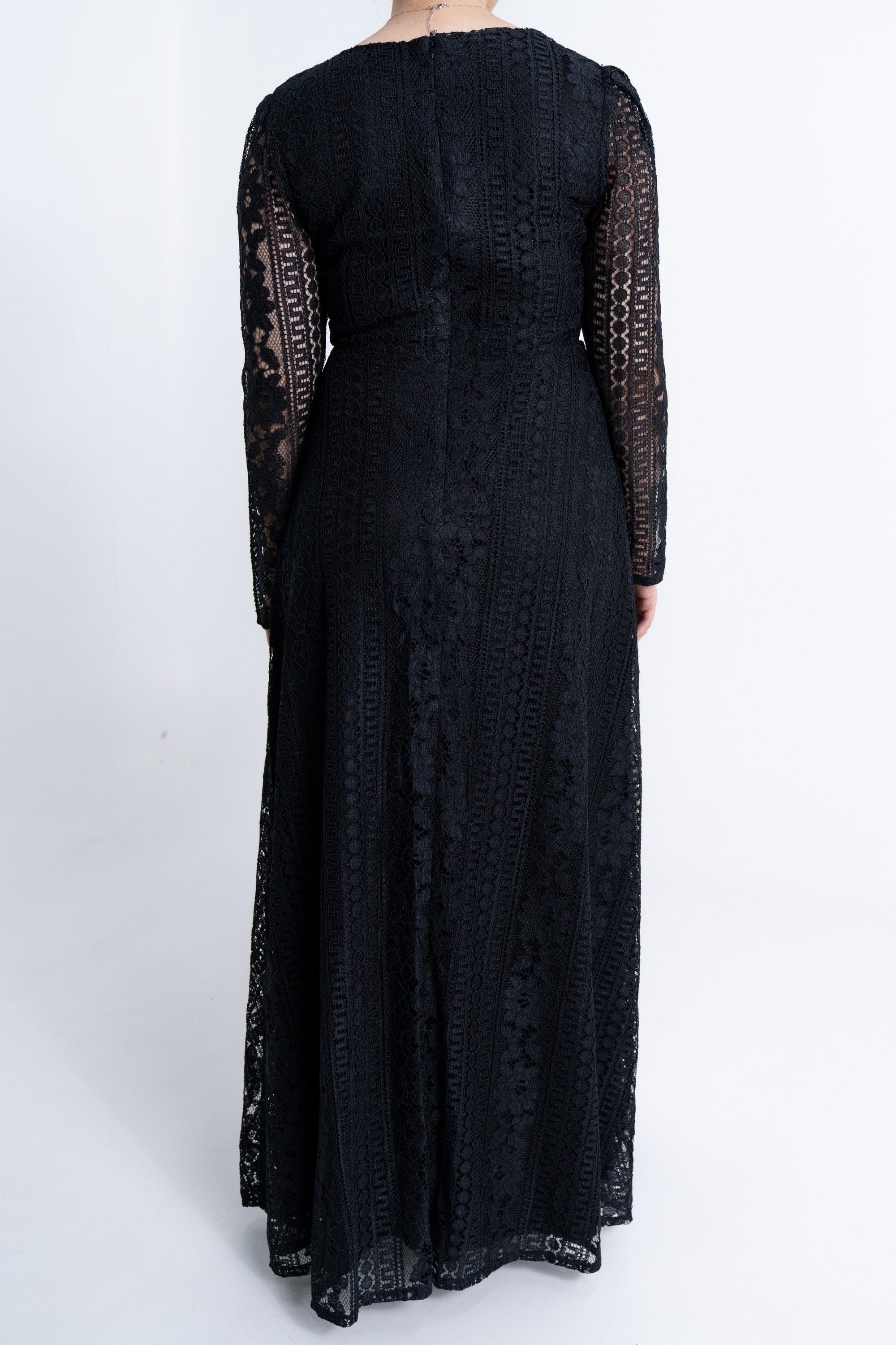 ميكا فستان دانتيل طويل مخصر لف كم طويل نسائي